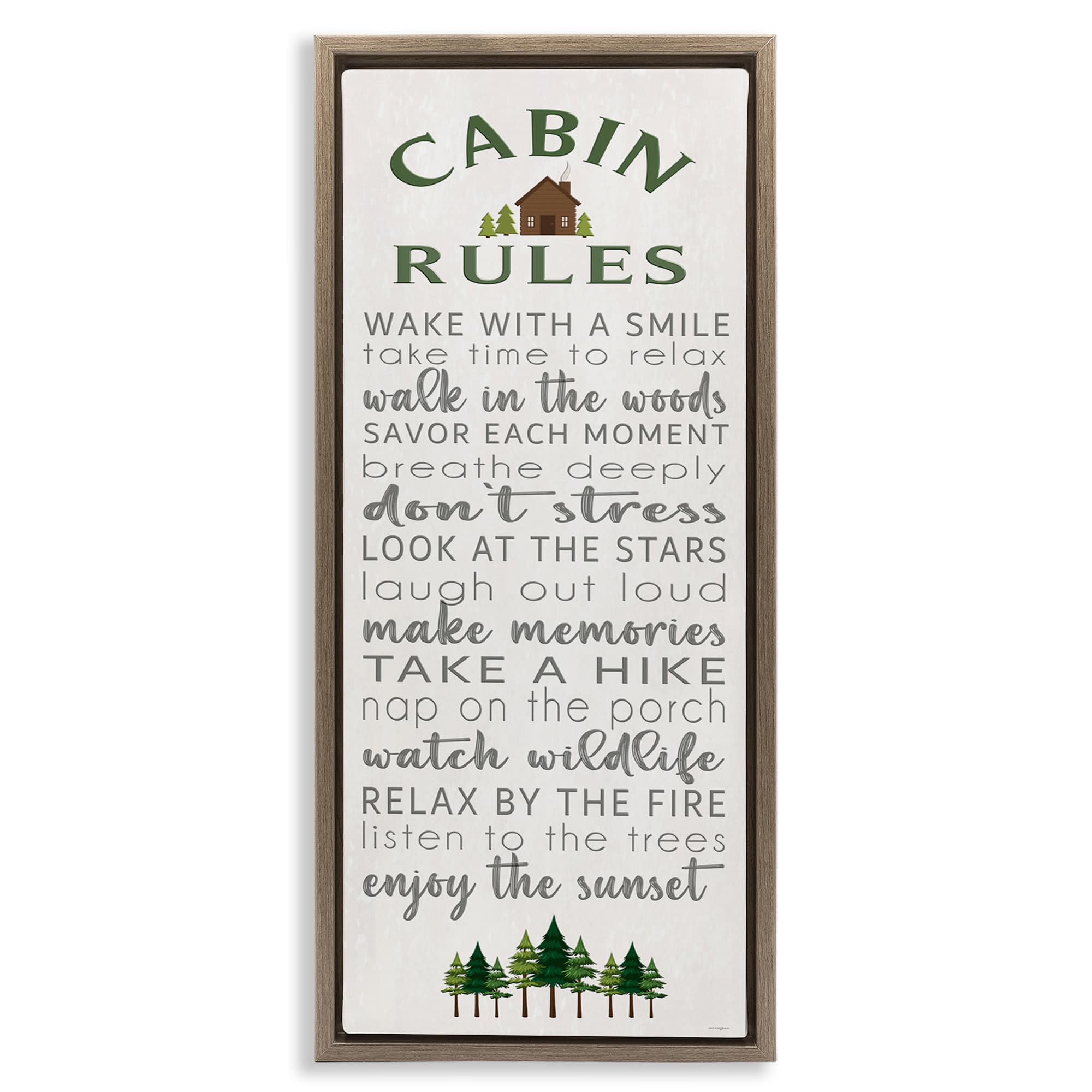 Stupell Industries BT-584-FFE-13X30 Fun Rustic Cabin Rules Brown Framed Floater Canvas Wall Art By Seven Trees Design 15 x 31