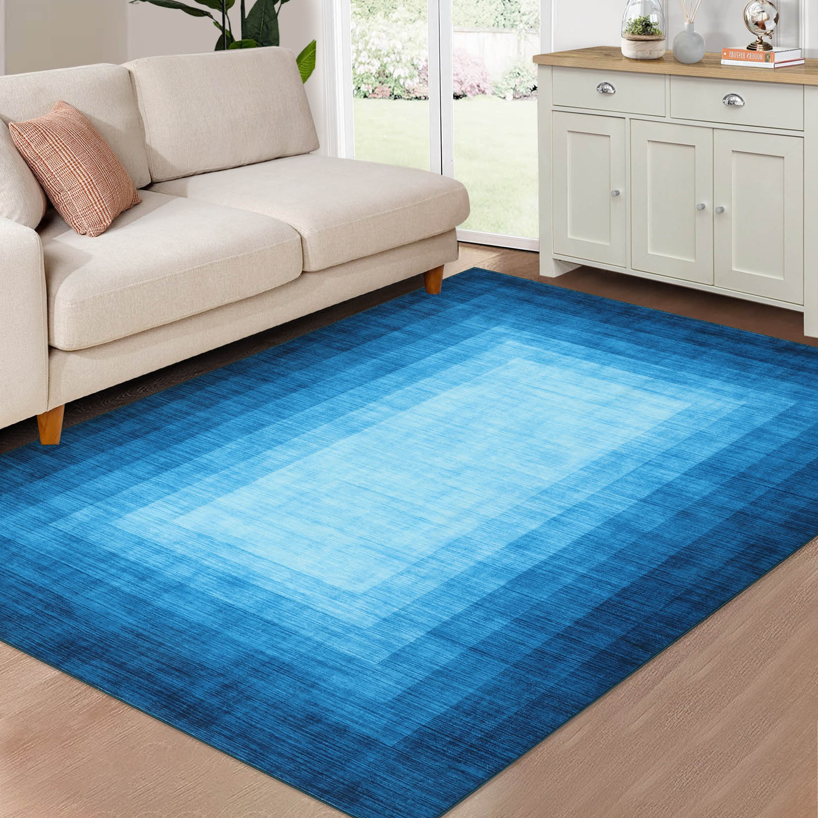 Garvee YXY-LO-PHO-0ZW9LKT6 9 x 12 (ft) Loomed Polyester Blue Rectangular Indoor Ombre Mid-Century Modern Machine washable Area rug