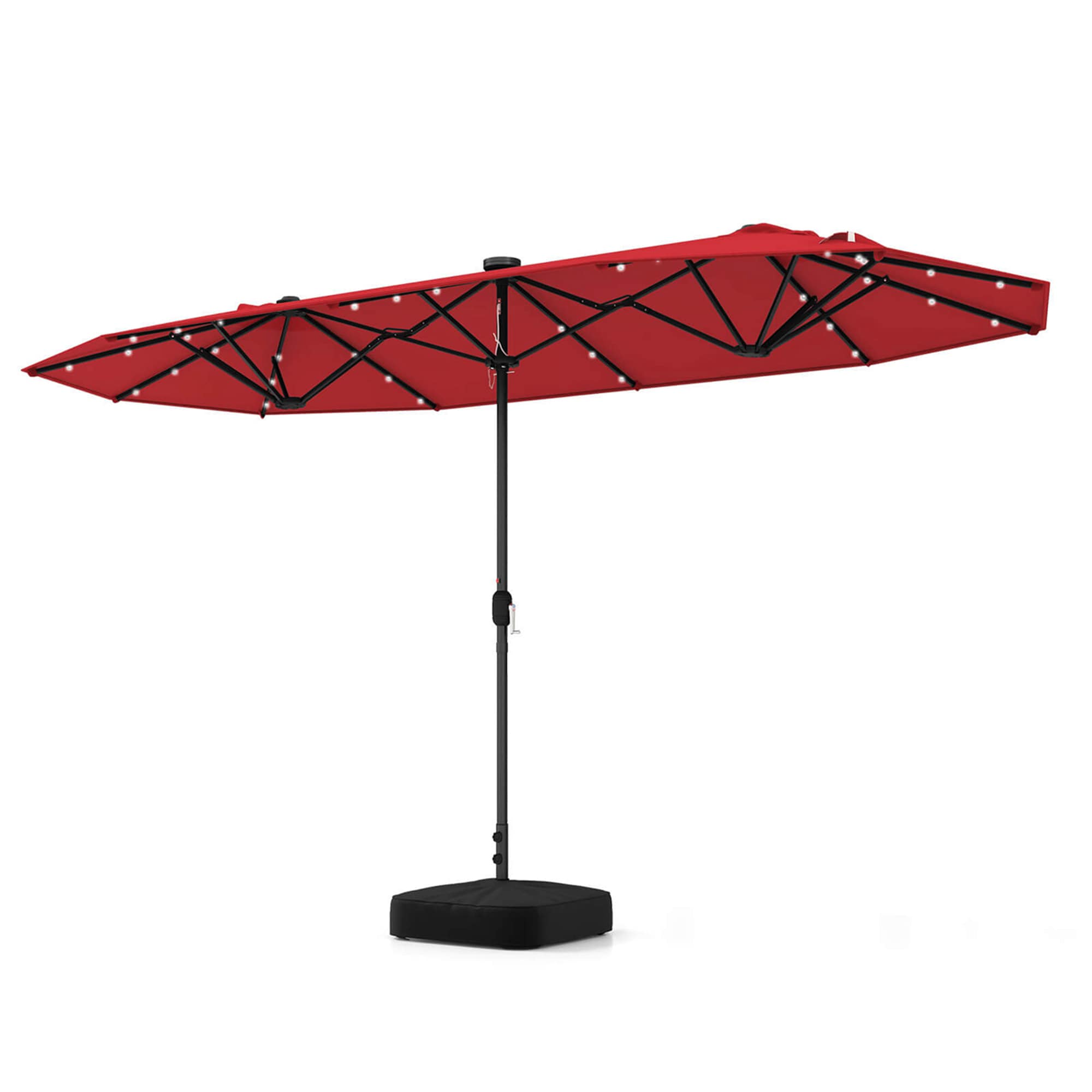 Costway HCST01586 13-Feet Iron Red Garden Patio Umbrella with Lights and with Base