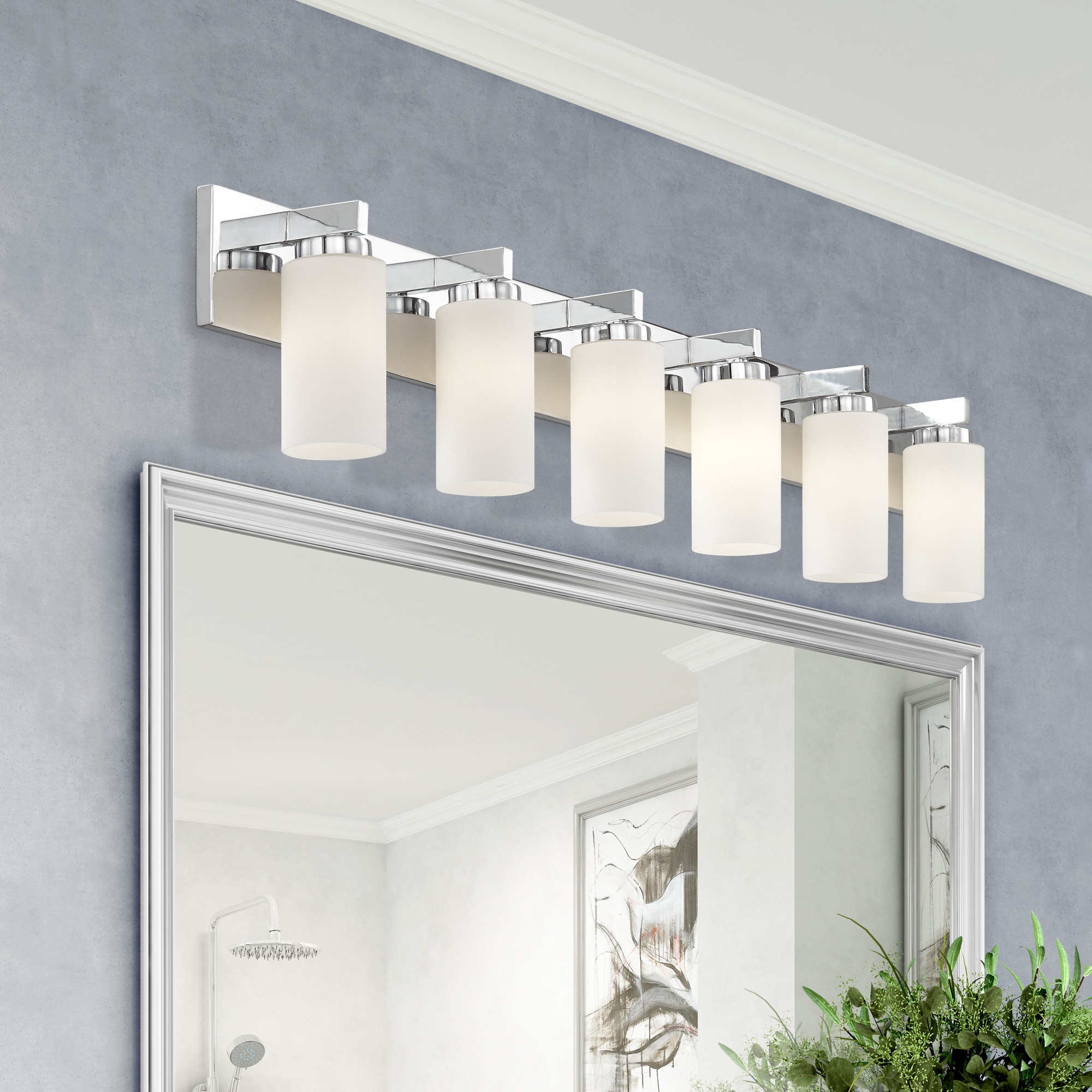 Polished Chrome 6-Light Vanity with Satin Opal Glass