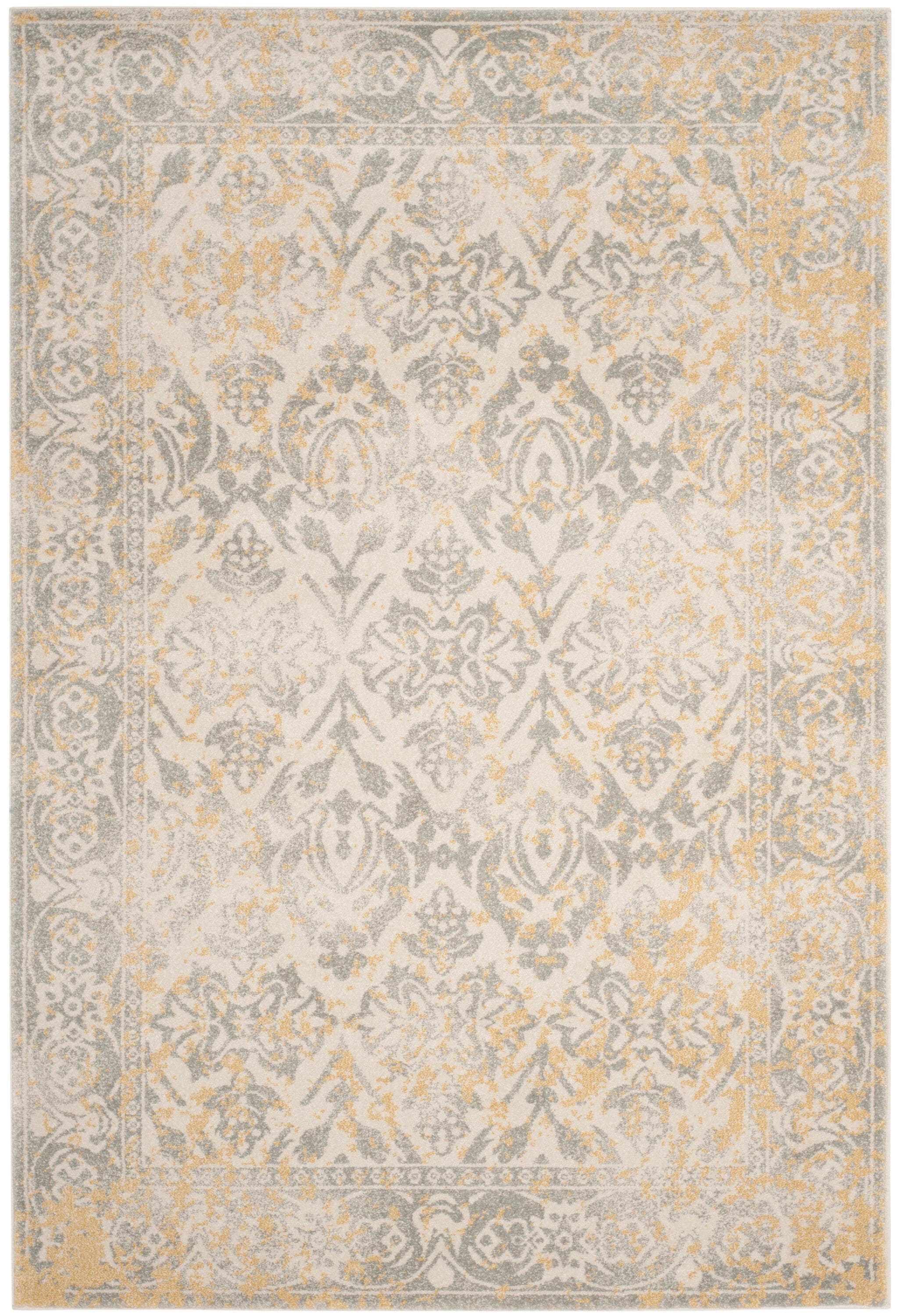 Ivory and Gray High Pile Synthetic Area Rug, 6'7" x 9'