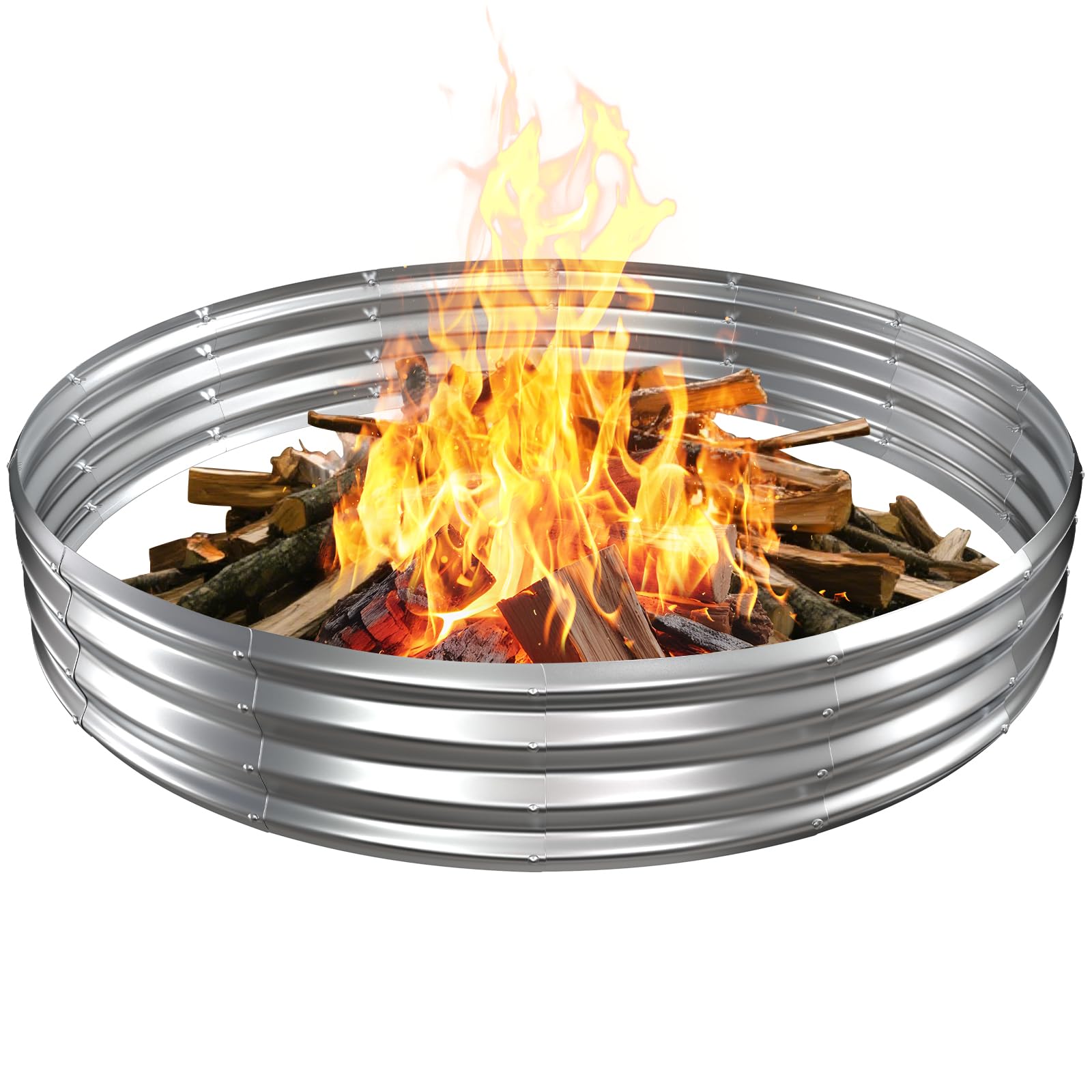Lukvuzo - Large Metal Fire Pit Ring 6 FT Diameter 1 FT High Silver Outdoor Fire Pit for Patio Ba...