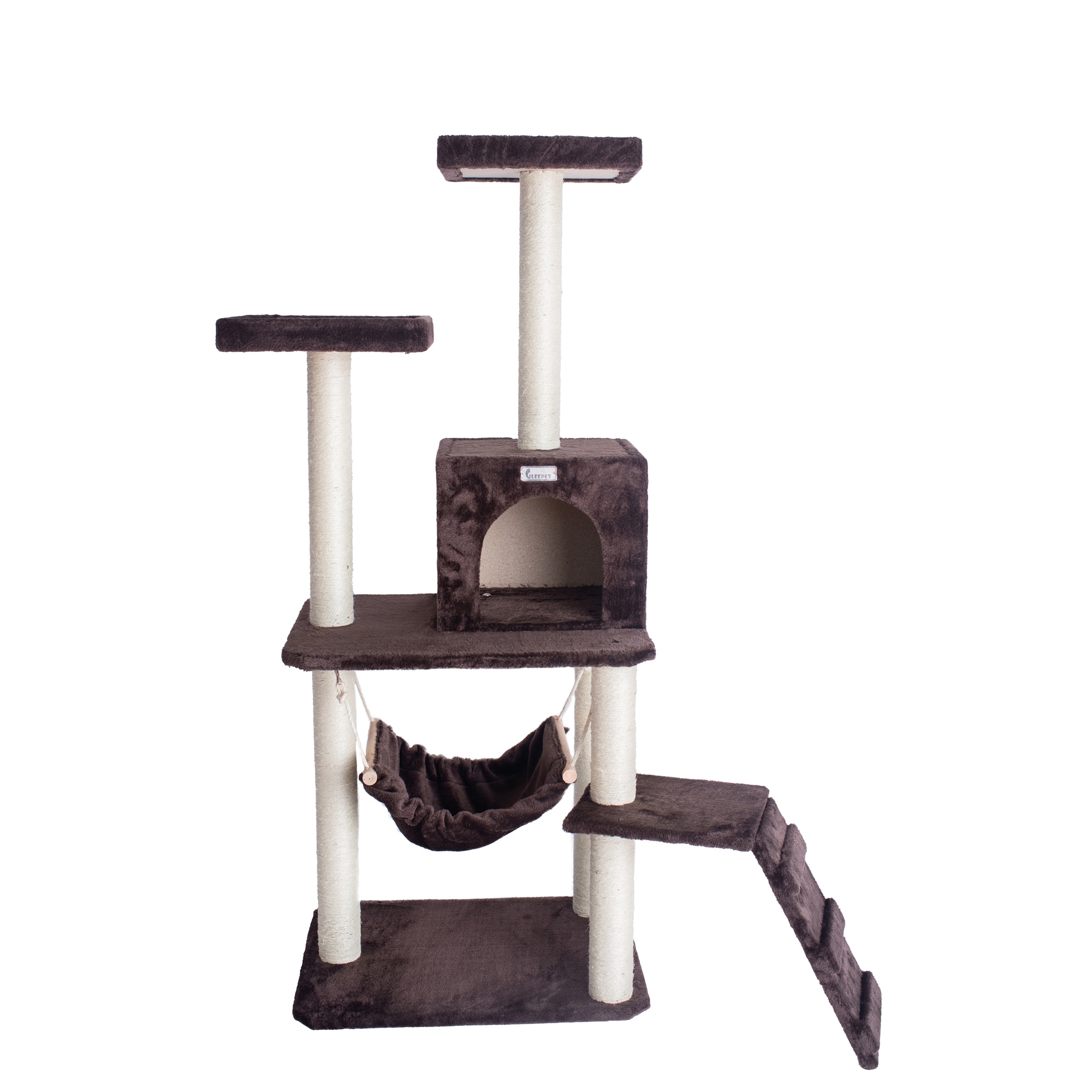 Beige Faux Fur and Sisal 48-Inch Cat Tree with Playhouse