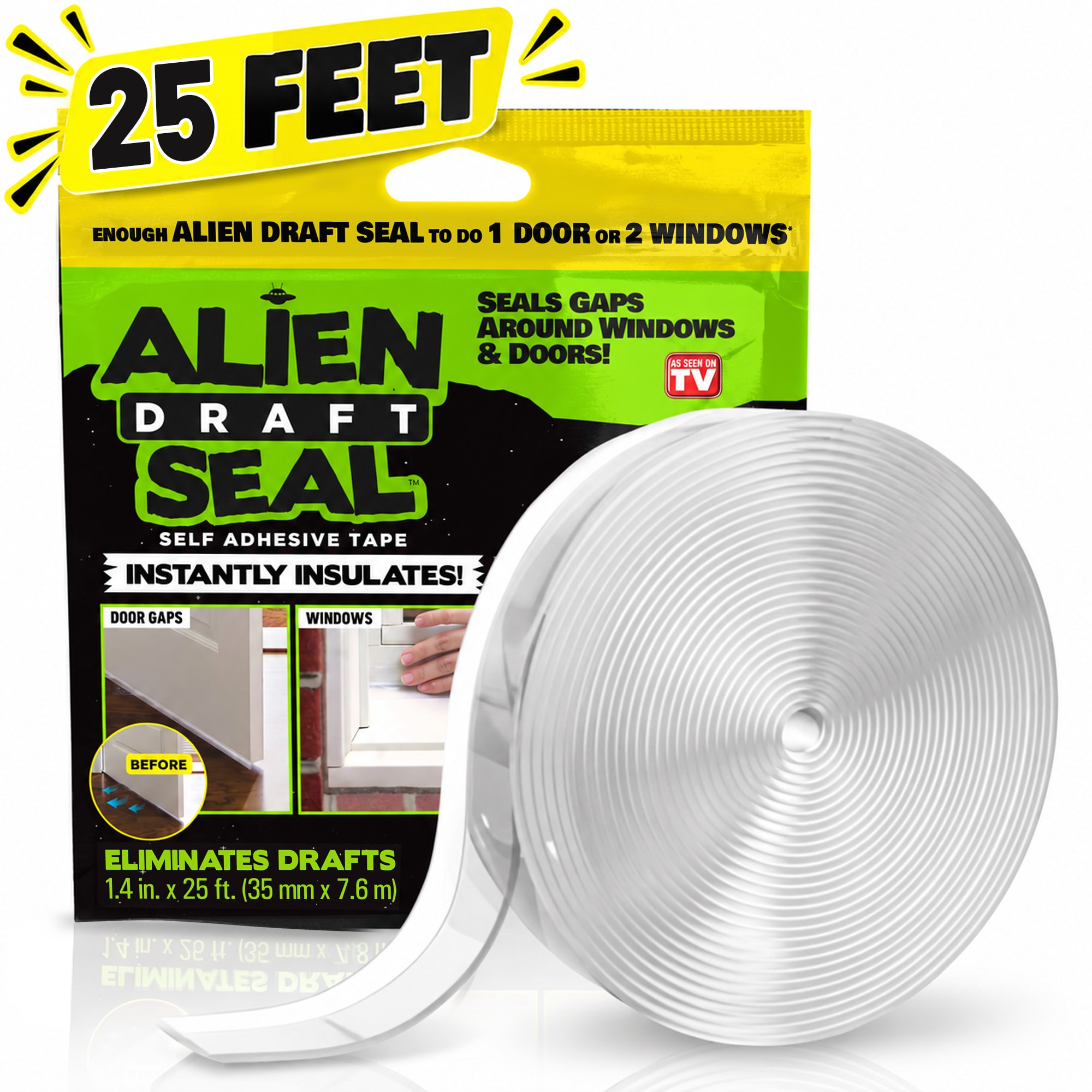 Alien Tape 25-ft x 1-1/4-in x 3/4-in Clear Silicone Draft guard Weatherstrip #4391