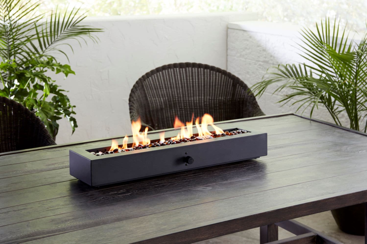 allen + roth 52297 28-in W Black Portable Steel Rectangle Tabletop Liquid propane Fire pit