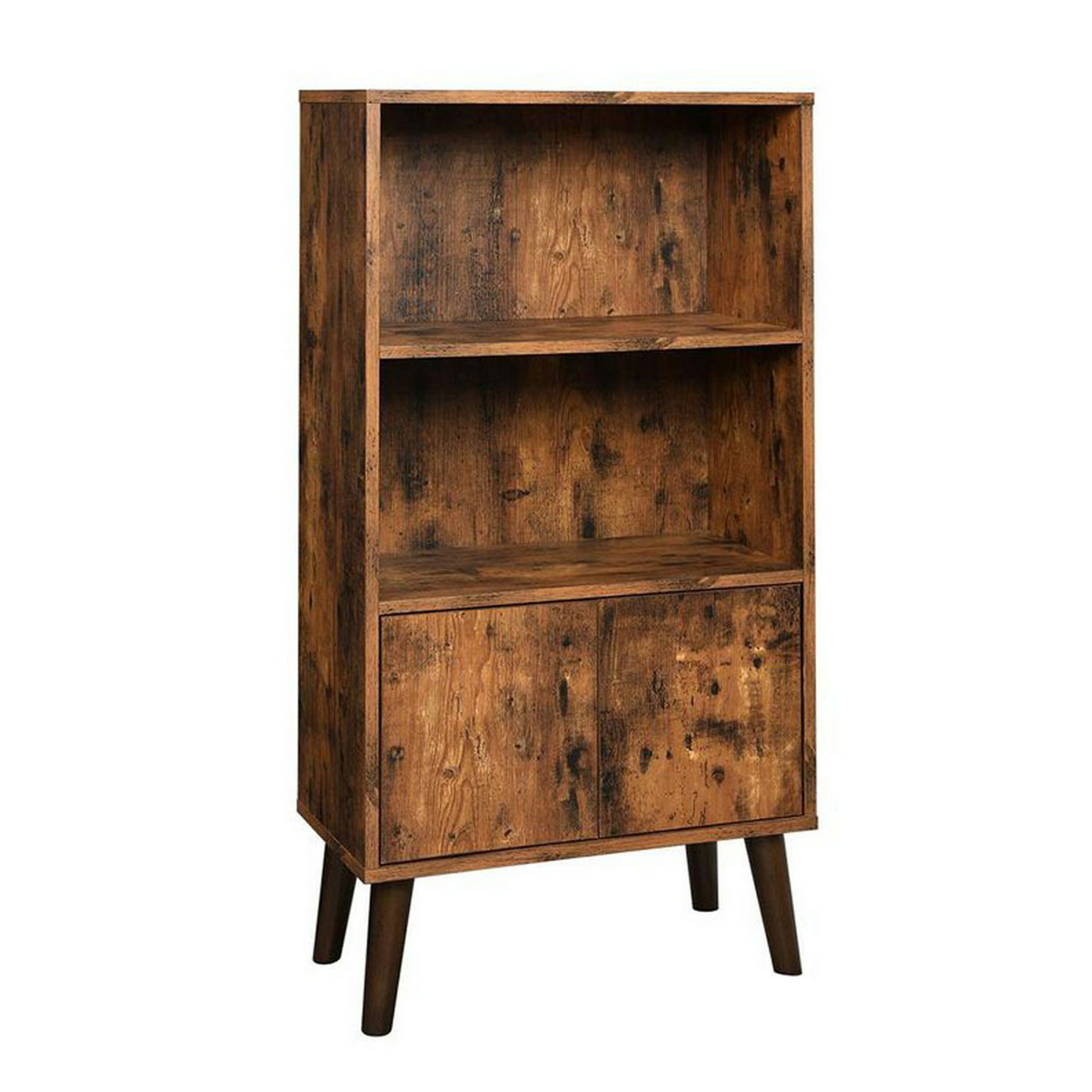 Benzara BM197495 Brown Wood 2-Shelf Bookcase with Doors (12-in W x 48-in H x 24-in D)