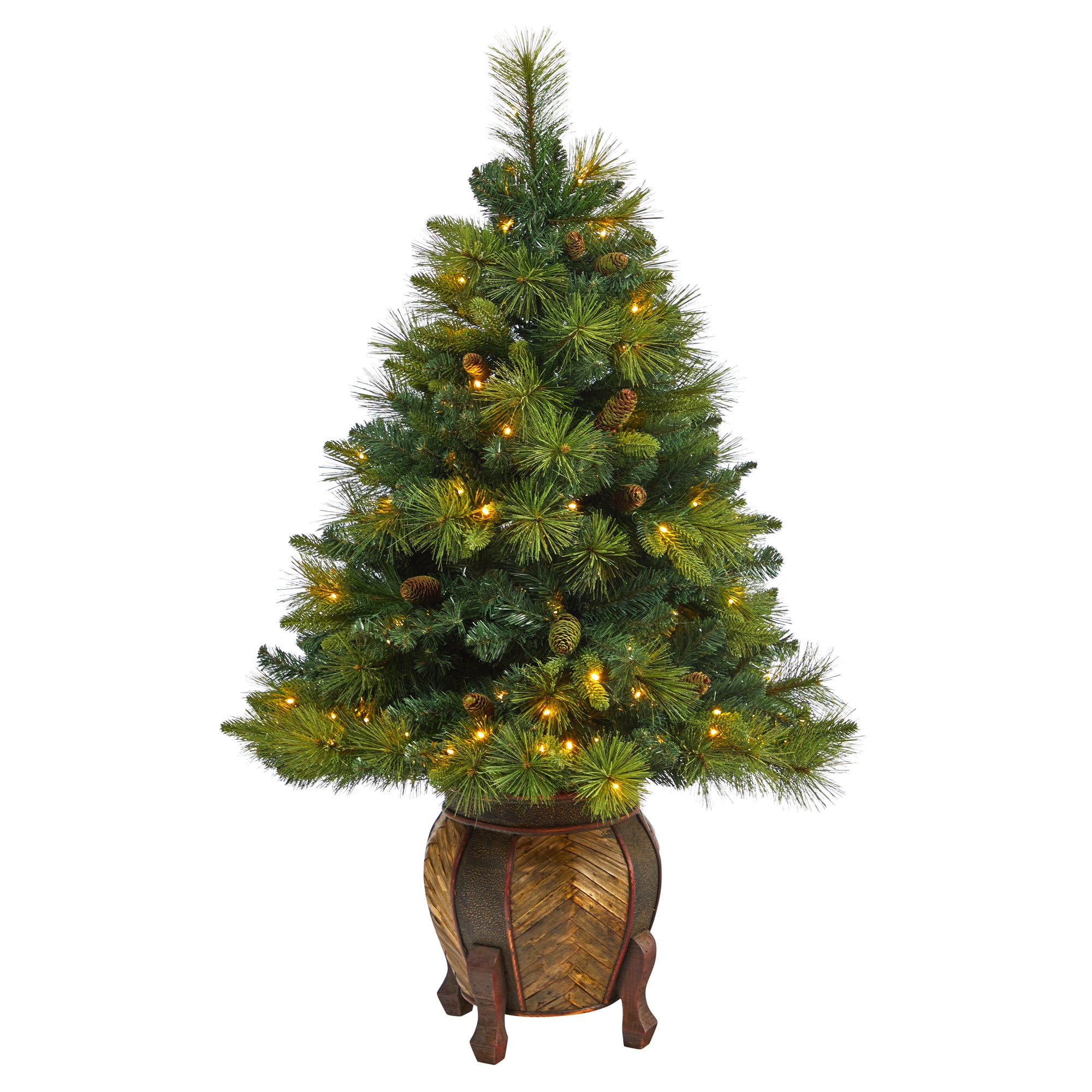 Nearly Natural T2432 4.3-ft Pine Pre-lit Artificial Christmas Tree with White LED Lights