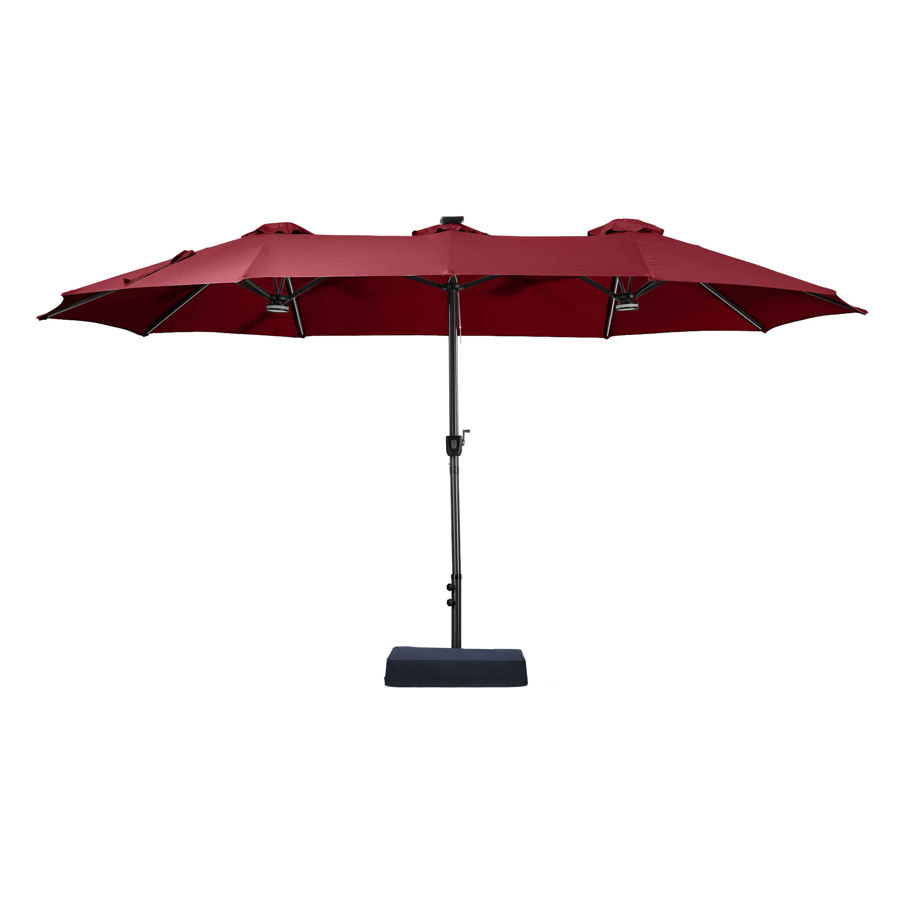 Clihome - 15-ft Steel Red No-tilt Market Patio Umbrella with Lights with Base