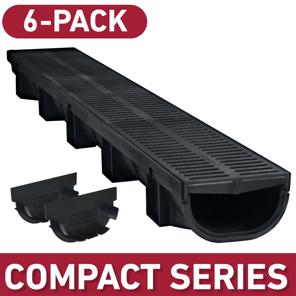 Plastic Trench Channel Drain Kit Black Grate Pool Patio Driveway Drainage 3 PACK 