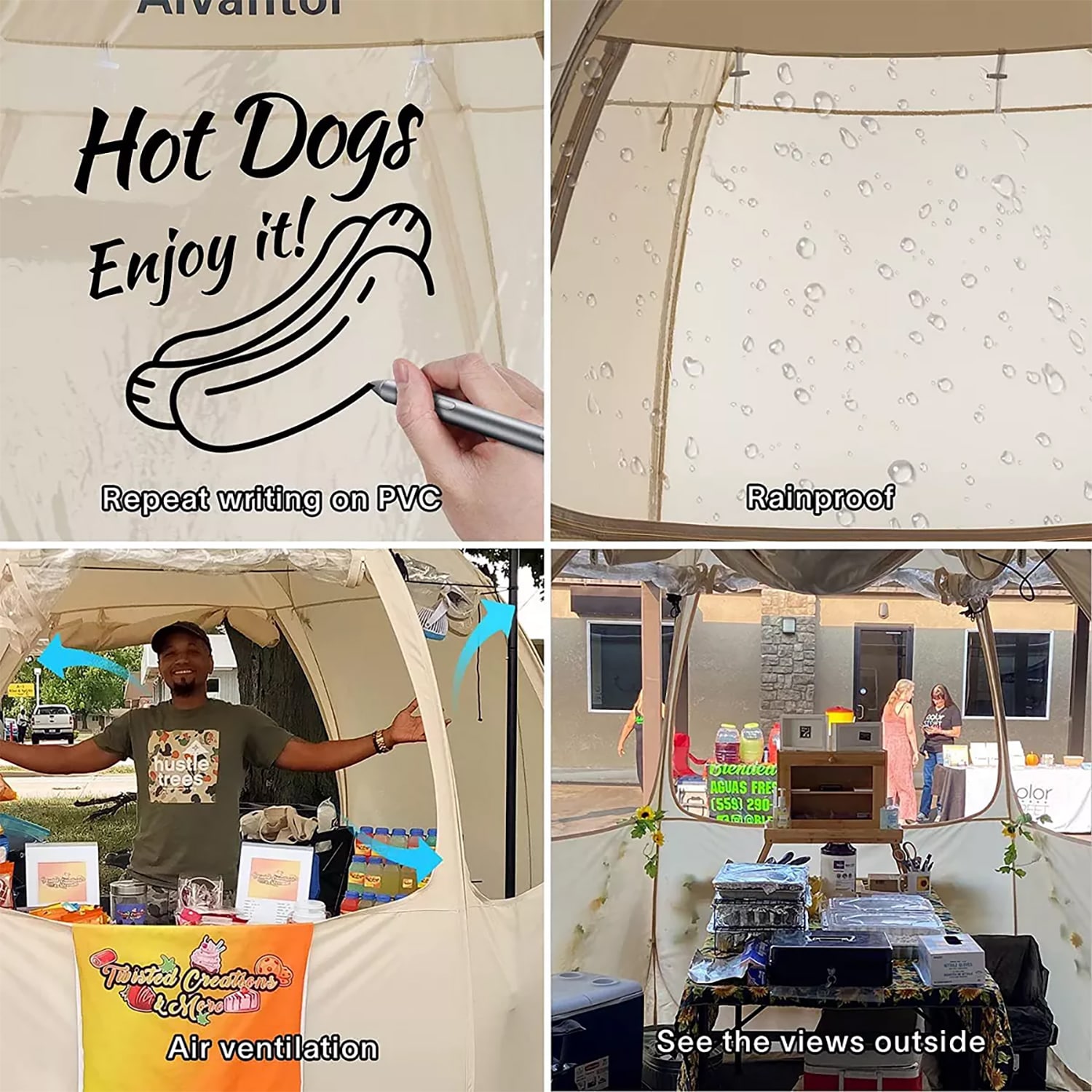 Beige 12' x 12' Fiberglass Pop-Up Vendor Tent