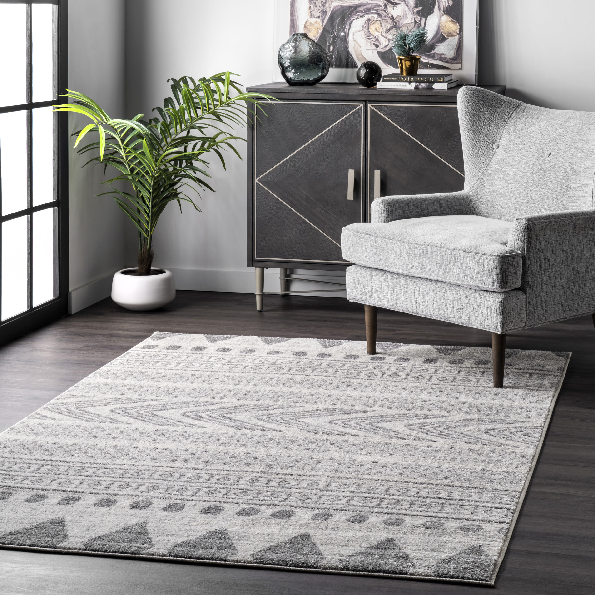 nuLOOM RZBD71A-8010 8 X 10 (ft) Gray Indoor Distressed/Overdyed Southwestern Area Rug