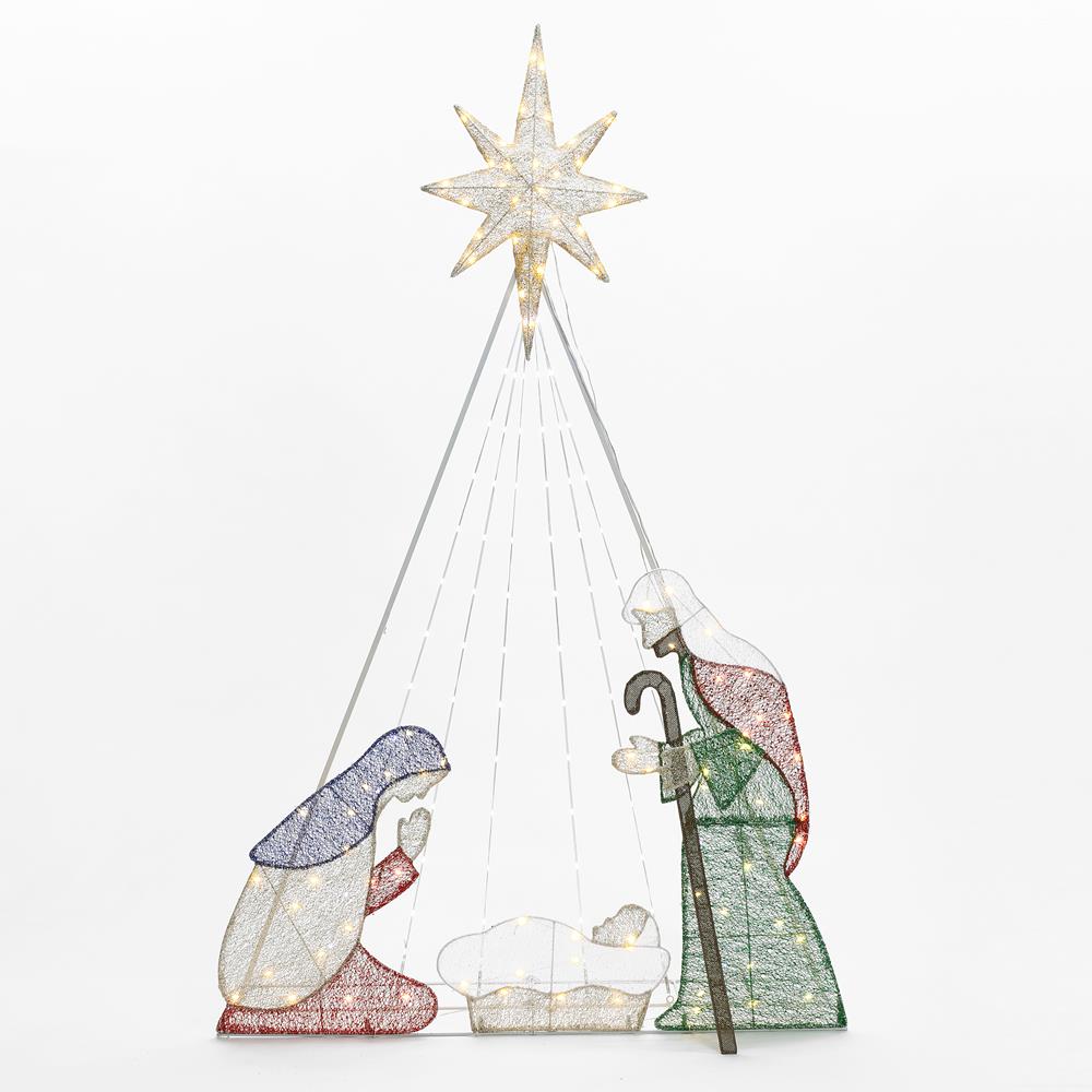 LuxenHome WHHD2077 70.8-Inches Freestanding Nativity Free standing decoration with White LED Lights