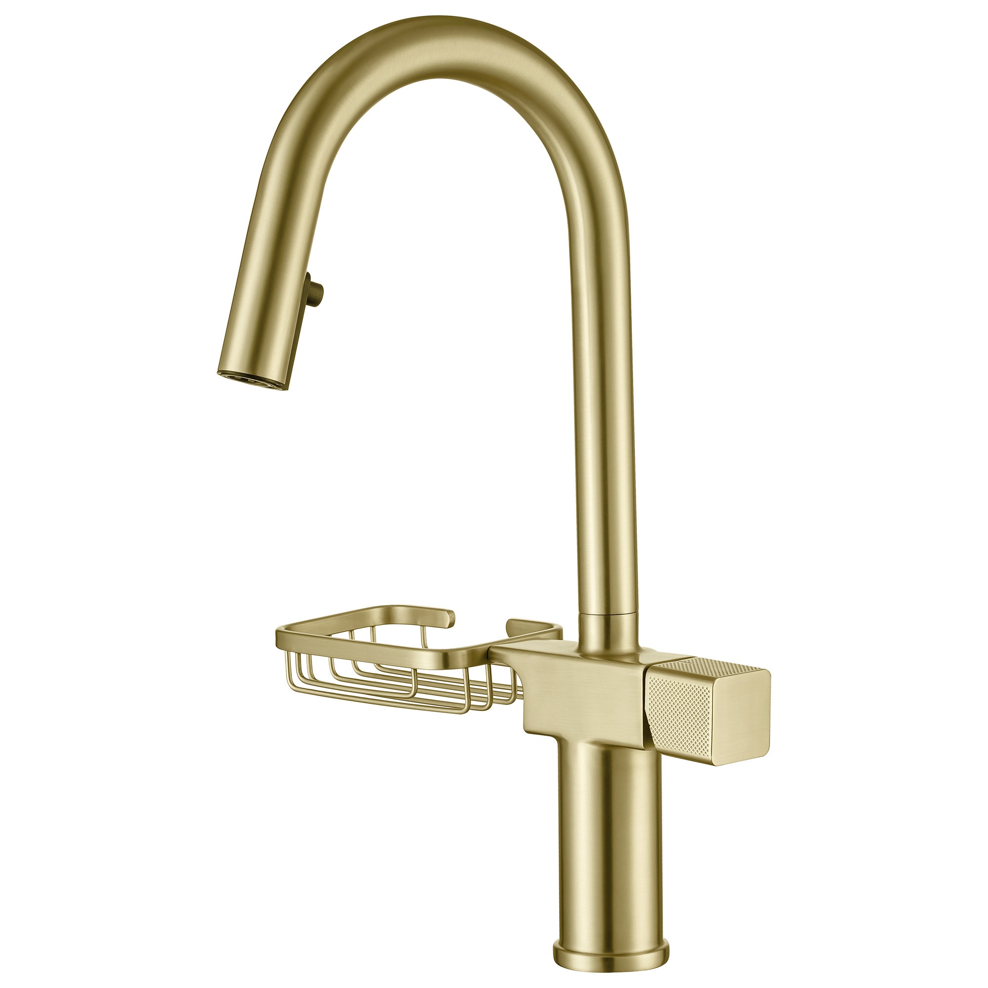 Tatayosi JJ-358172 Brushed Gold High Arc Pull-Down Kitchen Faucet with Dual Spray Modes