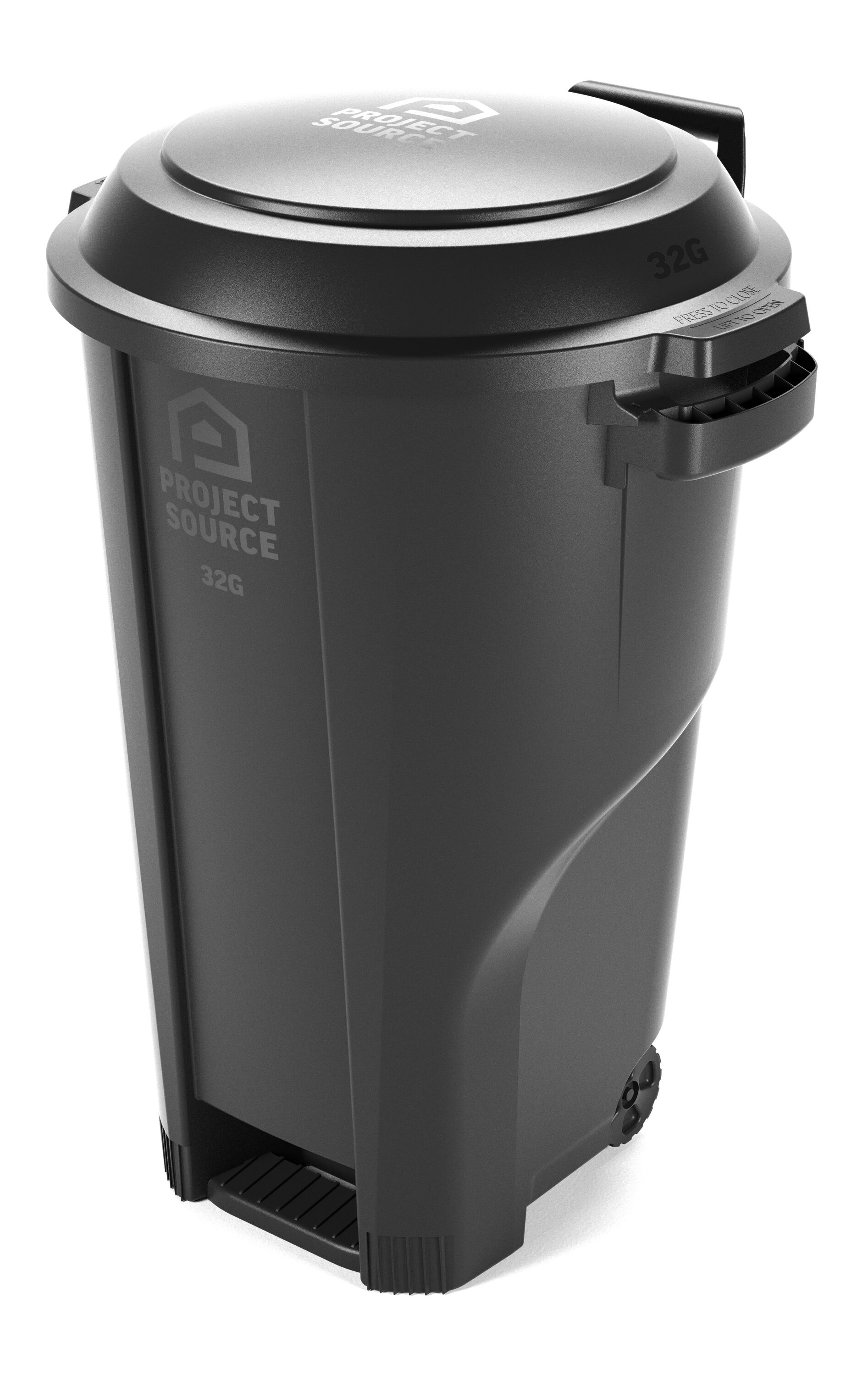 Project Source 32 Gallon Black Plastic Wheeled Detached Lid Trash Can