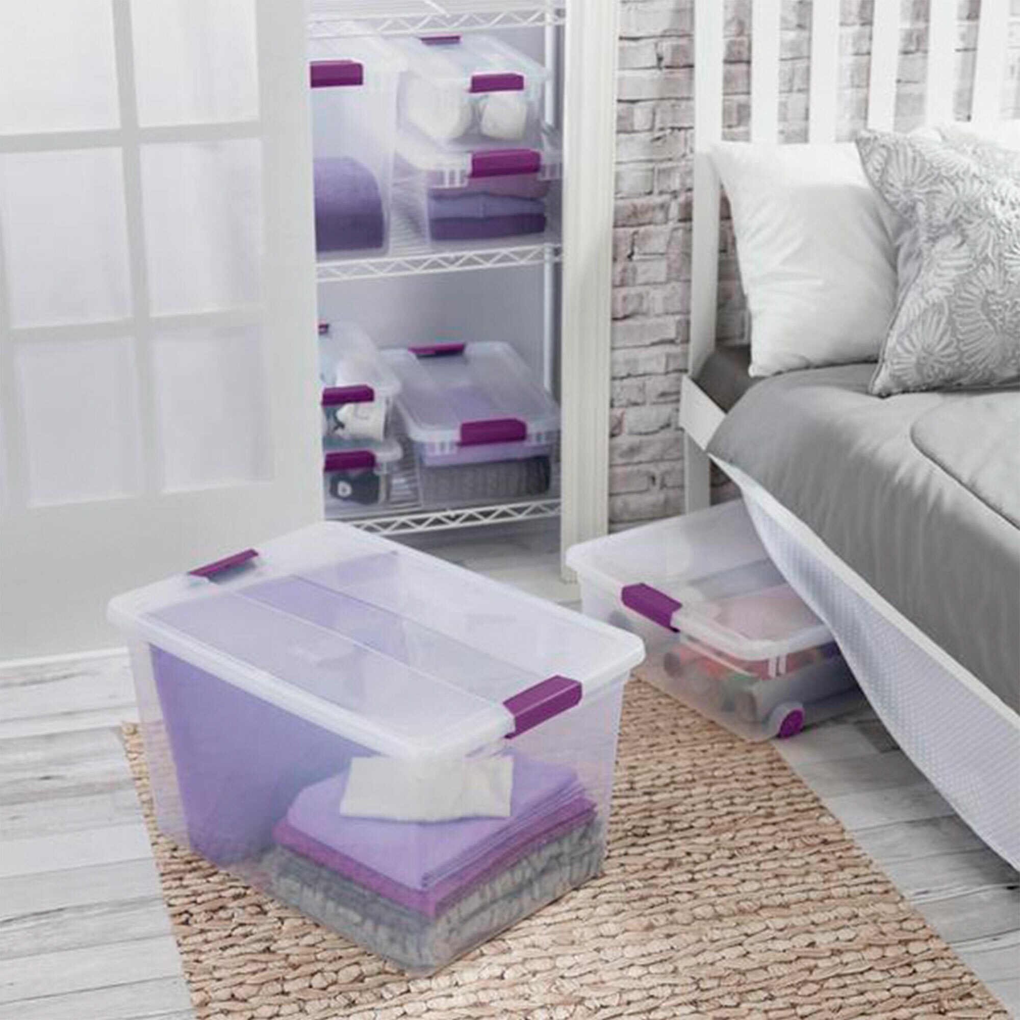 Sterilite 32qt Clear View Storage Bin With Latch Purple : Target