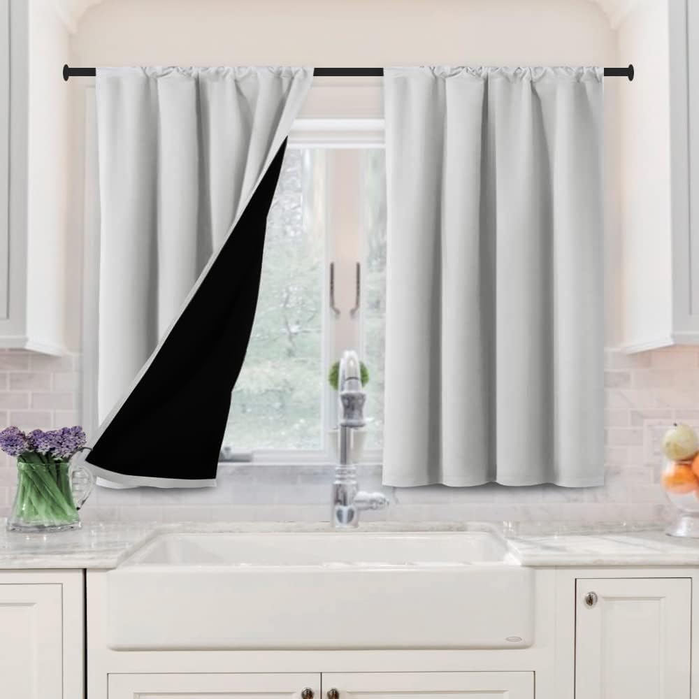 H.Versailtex  Premium Blackout Curtain Panel Pair Rod Pocket Top 42 x 36 in Greyish White