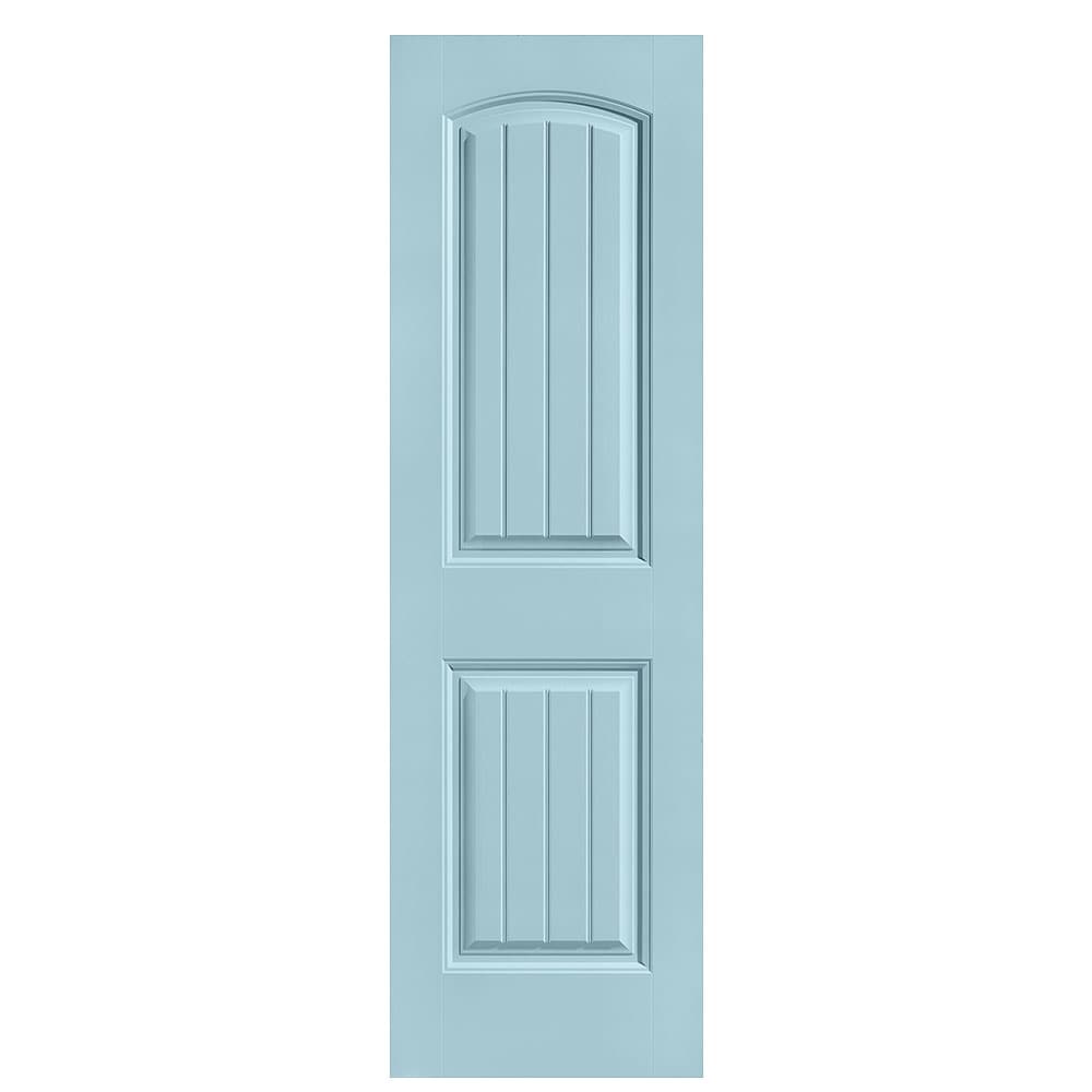Masonite 1443686 Cheyenne 24-in x 80-in Sea Mist 2-panel round top plank Smooth Solid core Prefinished Molded composite Slab Door