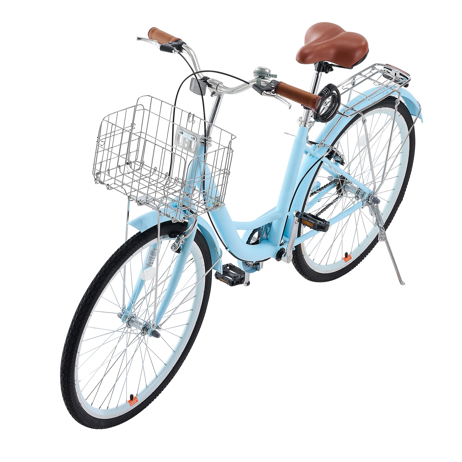 VEVOR Cruiser Bike  1-Speed  26-Inch Light Blue Beach Cruiser Bike with Large Capacity Basket and Rear Rack  Secure and Sturdy Cruiser Bike with Adjustable Seat  Fits for Cycling  Exercise and Shopping