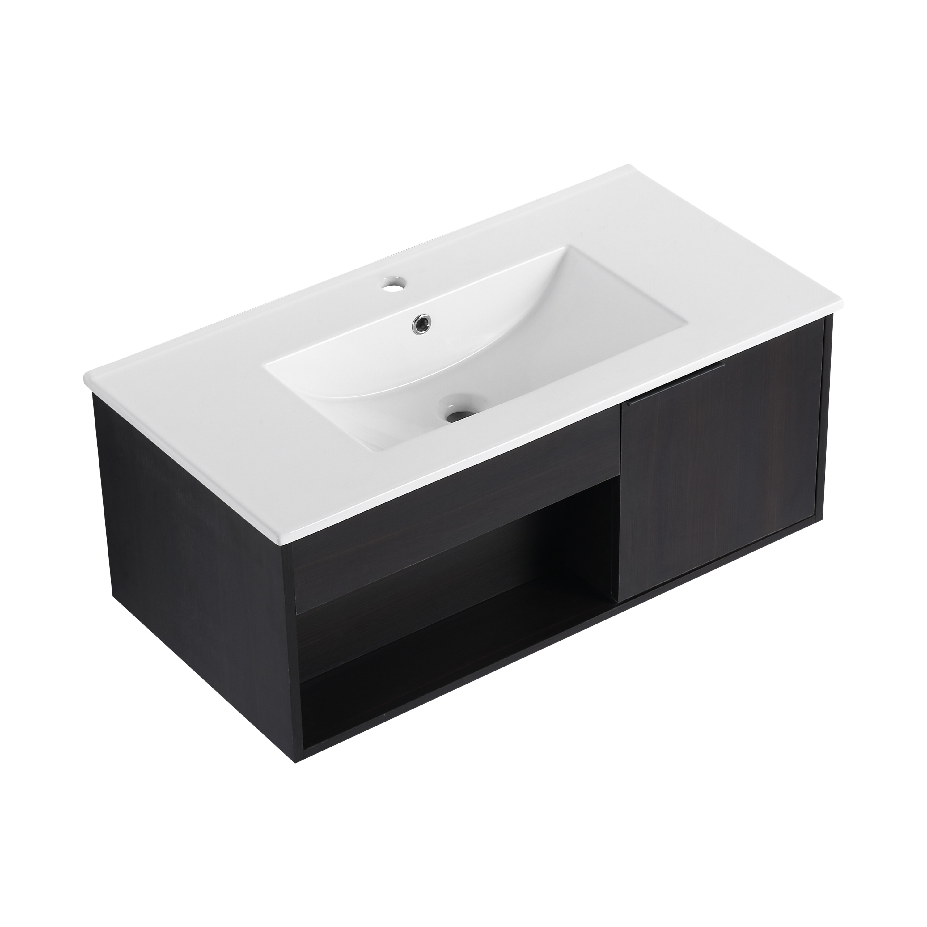 BEARSOLIM Wall-Mounted Floating Bathroom Vanity with Ceramic Sink Open Shelf and Soft-Close Door Spacious Storage