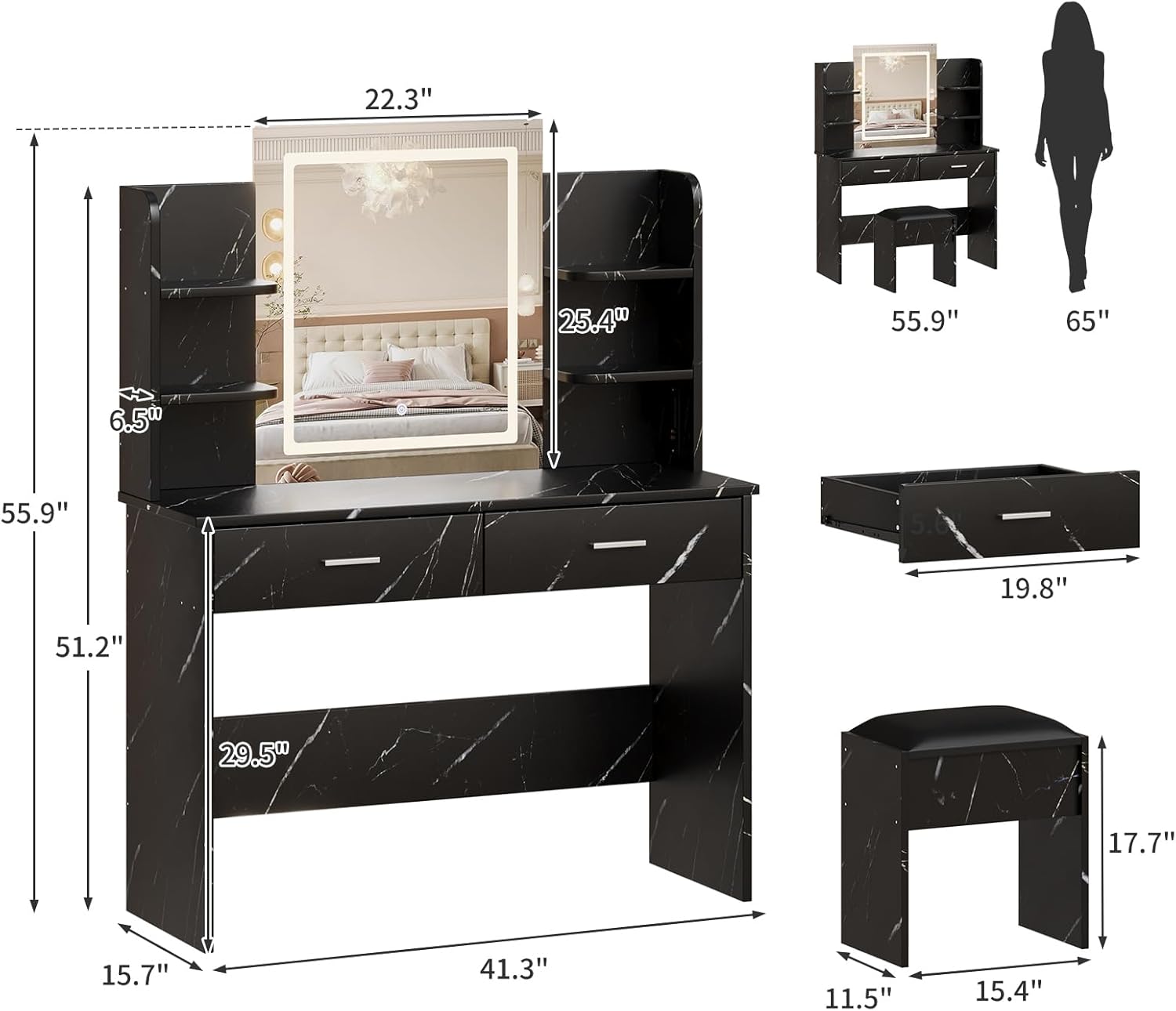 Qeetex LHF-SZT-PHO-14CN9TFY Bedroom-Vanities - View #2