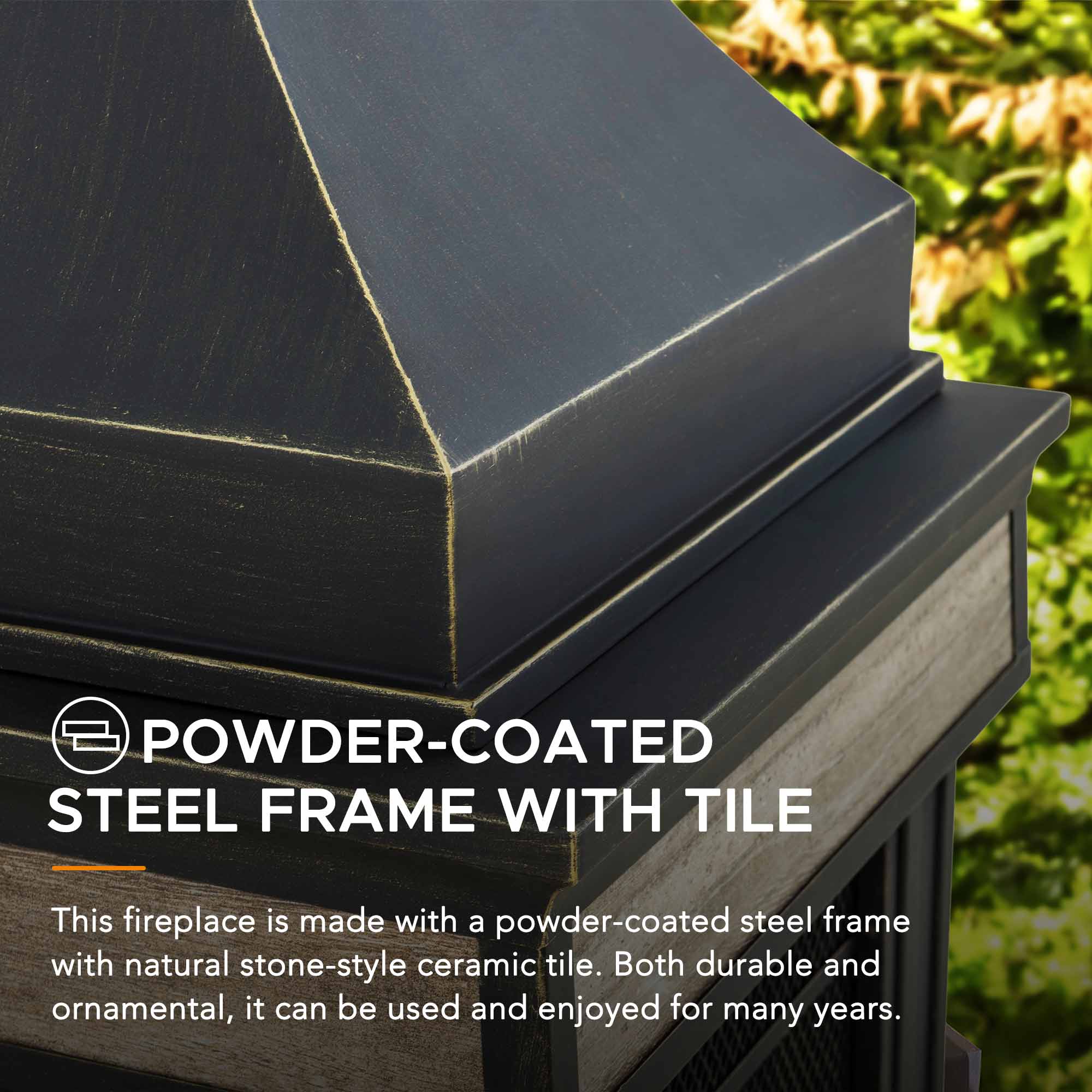 Sunjoy Black Powder-Coated Steel Wood-Burning Chimenea