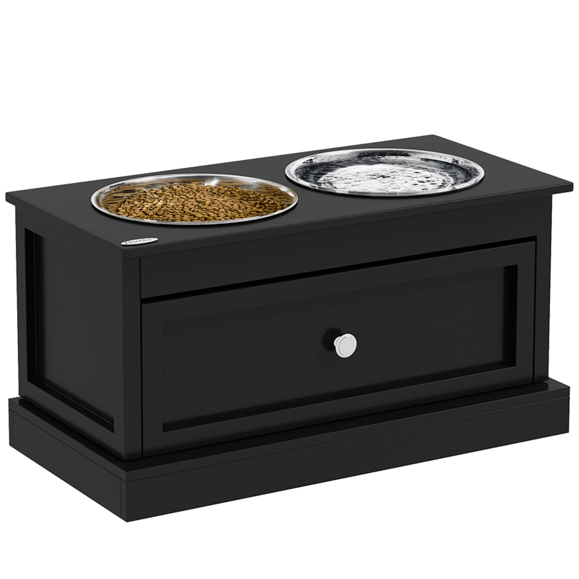 PawHut D08-039V00BK Large Elevated Dog Bowls 11L Storage Drawer Black​