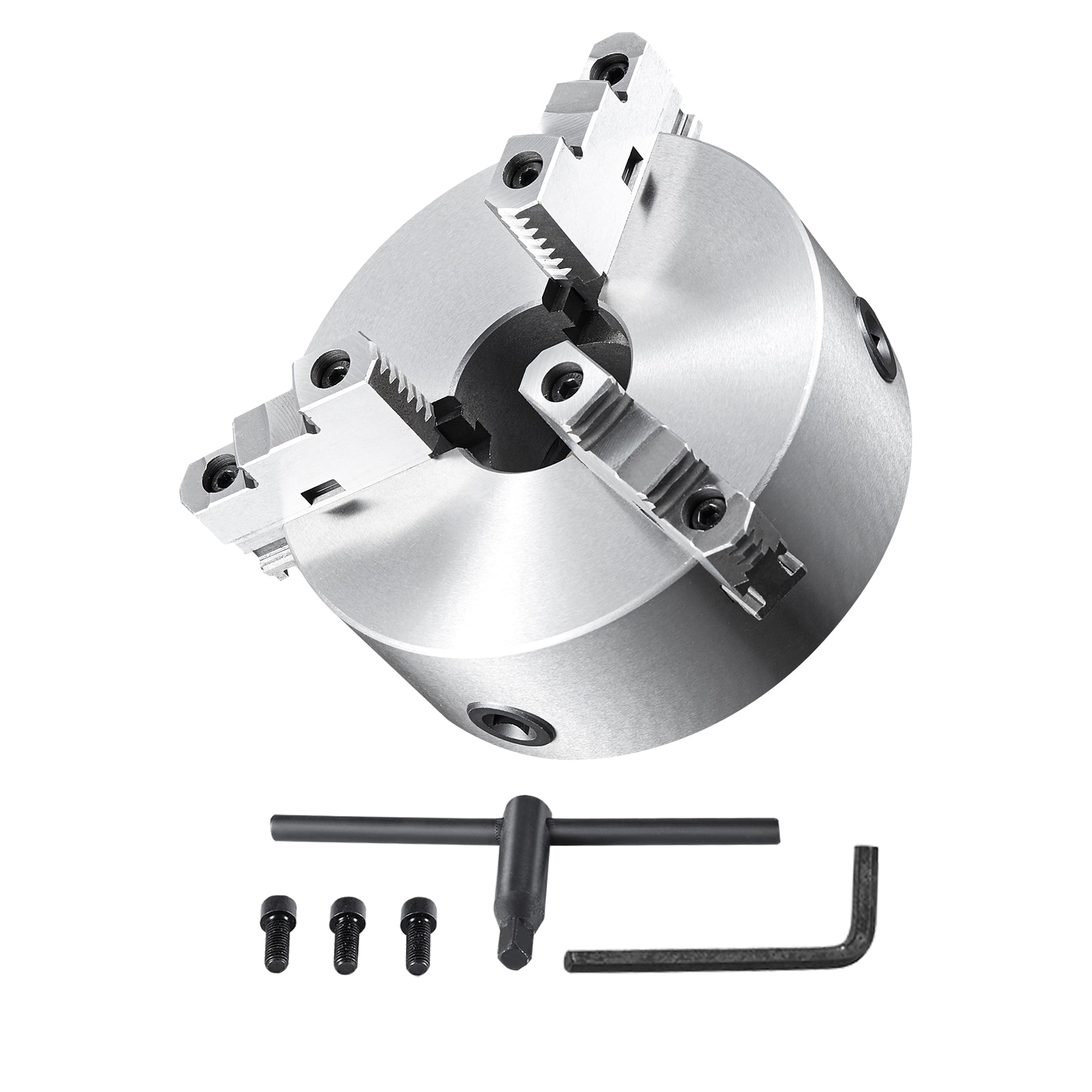 GIVIMO 10-in 3-Jaw Self-Centering Lathe Chuck 0.24-in to 9.84-in Clamping Range with T-Key and Fixing Screws