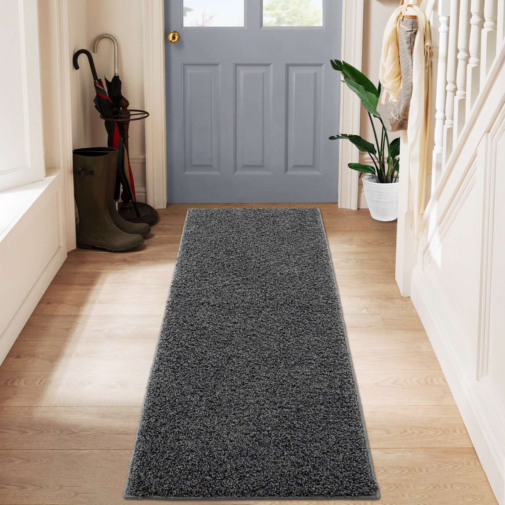 Garvee YXY-LO-PHO-0RQYA7ET 2 x 8 (ft) Loomed Polyester Dark Gray Rectangular Indoor Solid Mid-Century Modern Machine washable Runner rug