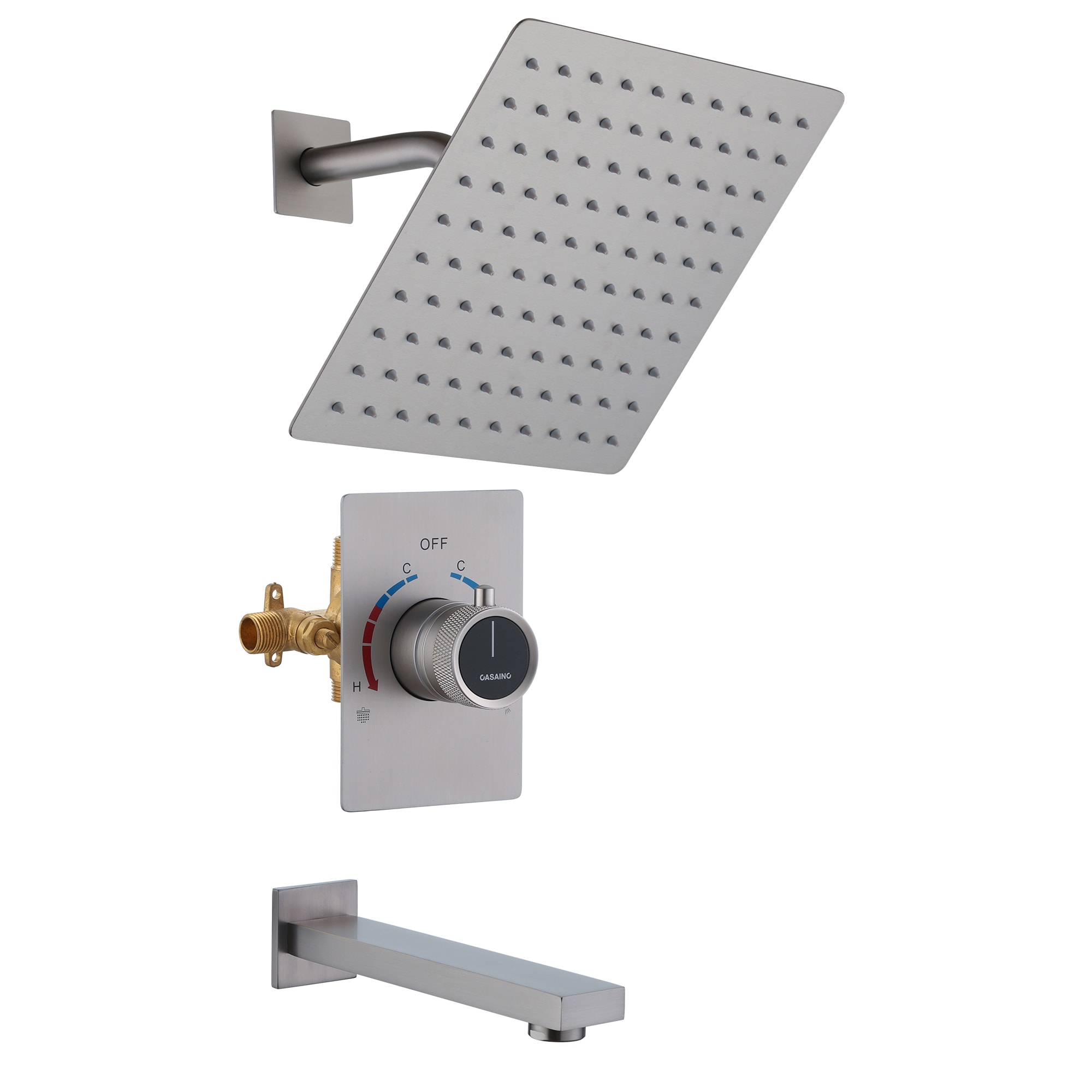 CASAINC CASA07CP Brushed Nickel 10-Inches Built-In Shower Faucet System with 2-way Diverter ( Pressure-balanced Valve Included )