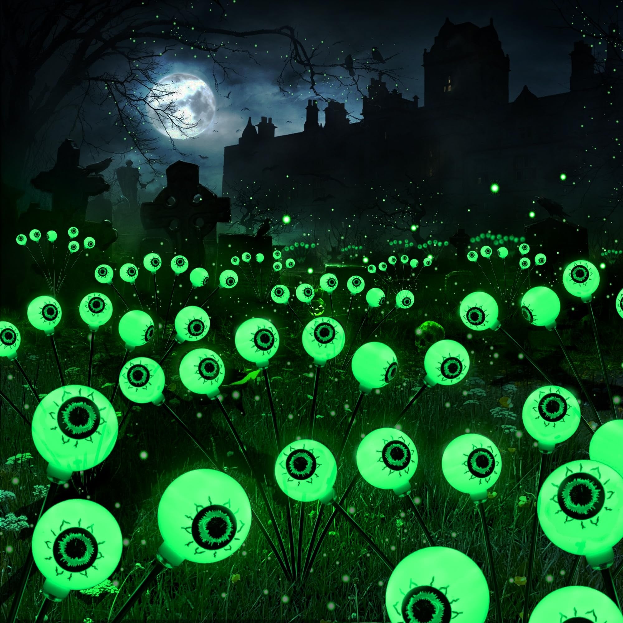 Wudkey 2-Pack 12-LED Green Solar Powered Eyeball Pathway Lights