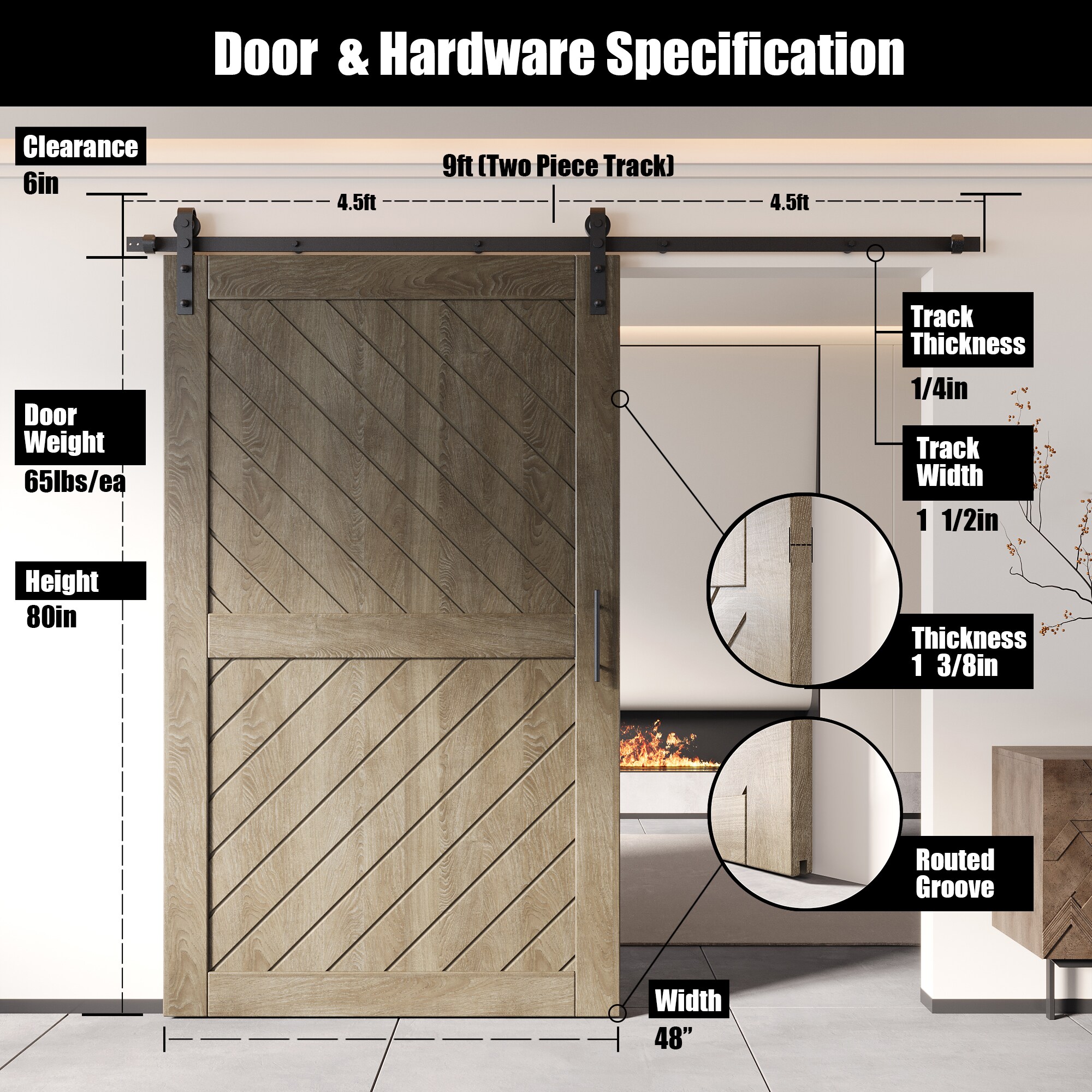 HOMACER YT1H108C-XT4-4880-GR Barn-Doors - View #2