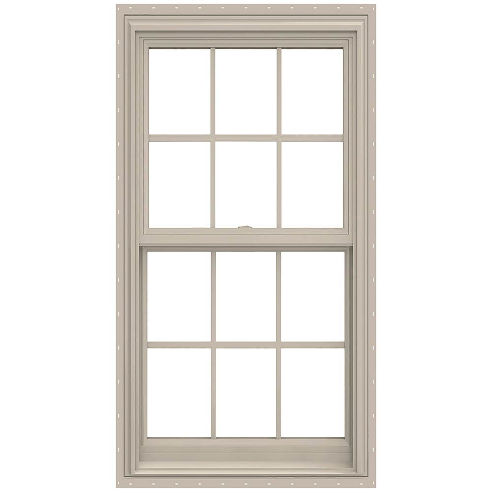 JELD-WEN LOWOLJW179200141 V-2500 29-1/2-in x 53-1/2-in Desert Sand Desert Sand Vinyl New construction Double Hung Window Low-E argon Double Pane Glass with Grids (Full Screen Included)