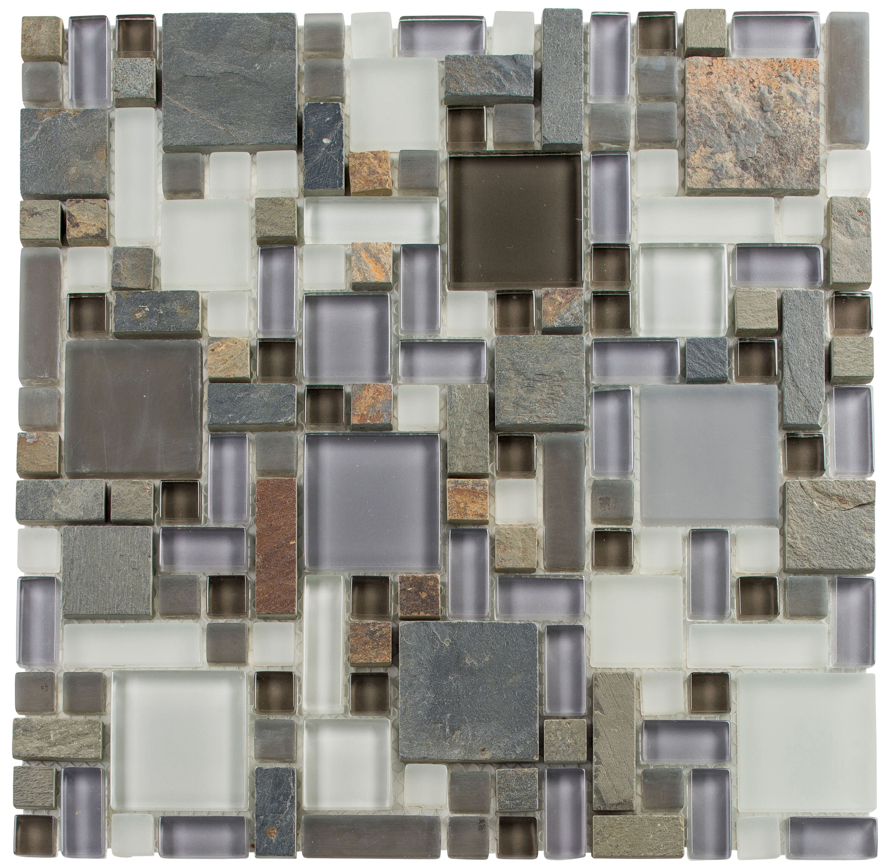 Andova Tiles SAM-ANDWRI846 Sample- Canyon 6-in x 6-in Frosted Glass/Metal/Stone Brick Look Floor and Wall Tile