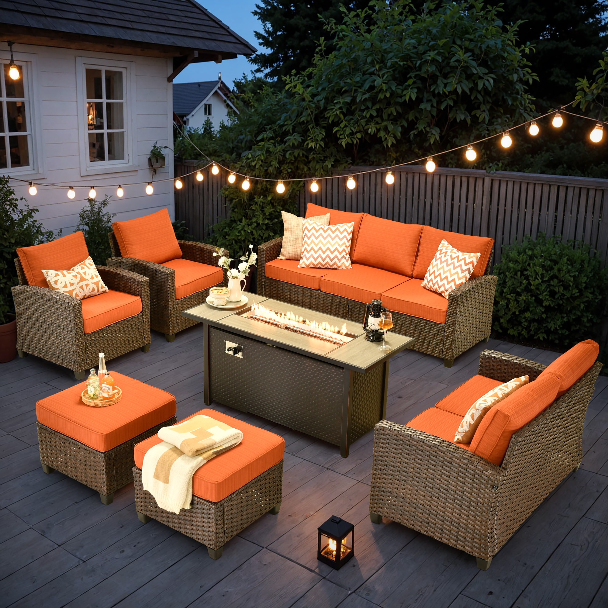 Caodoc L5-GYPRS802-1 PRS Rattan Outdoor Sectional with Orange Cushions and Rattan Frame