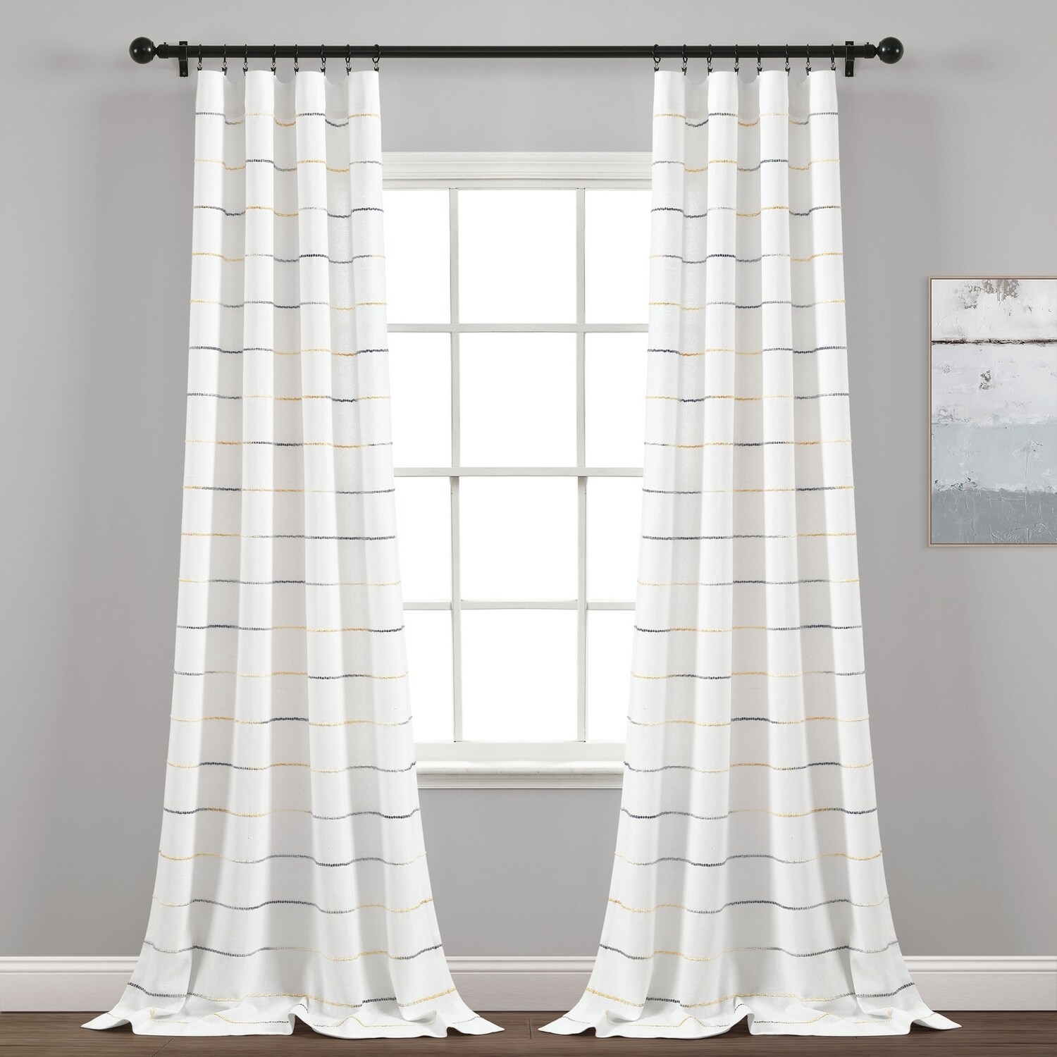 Lush Decor 16T007883 95-Inches Yellow Striped Rod pocket Curtain panel pair