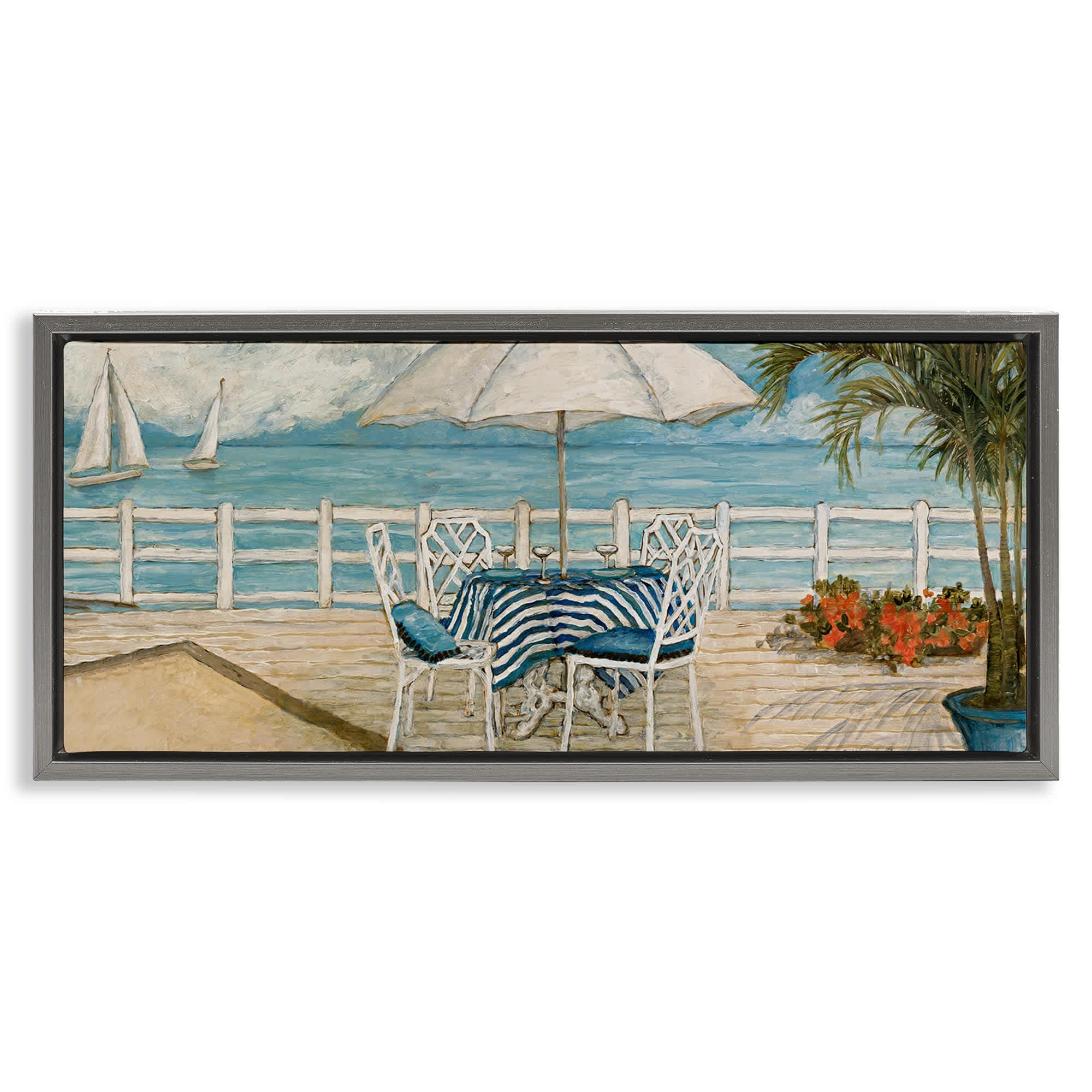 Stupell Industries BT-989-FFL-13X30 Coastal Restaurant Overlook Gray Framed Floater Canvas Wall Art By Charlene Olson 31 x 14