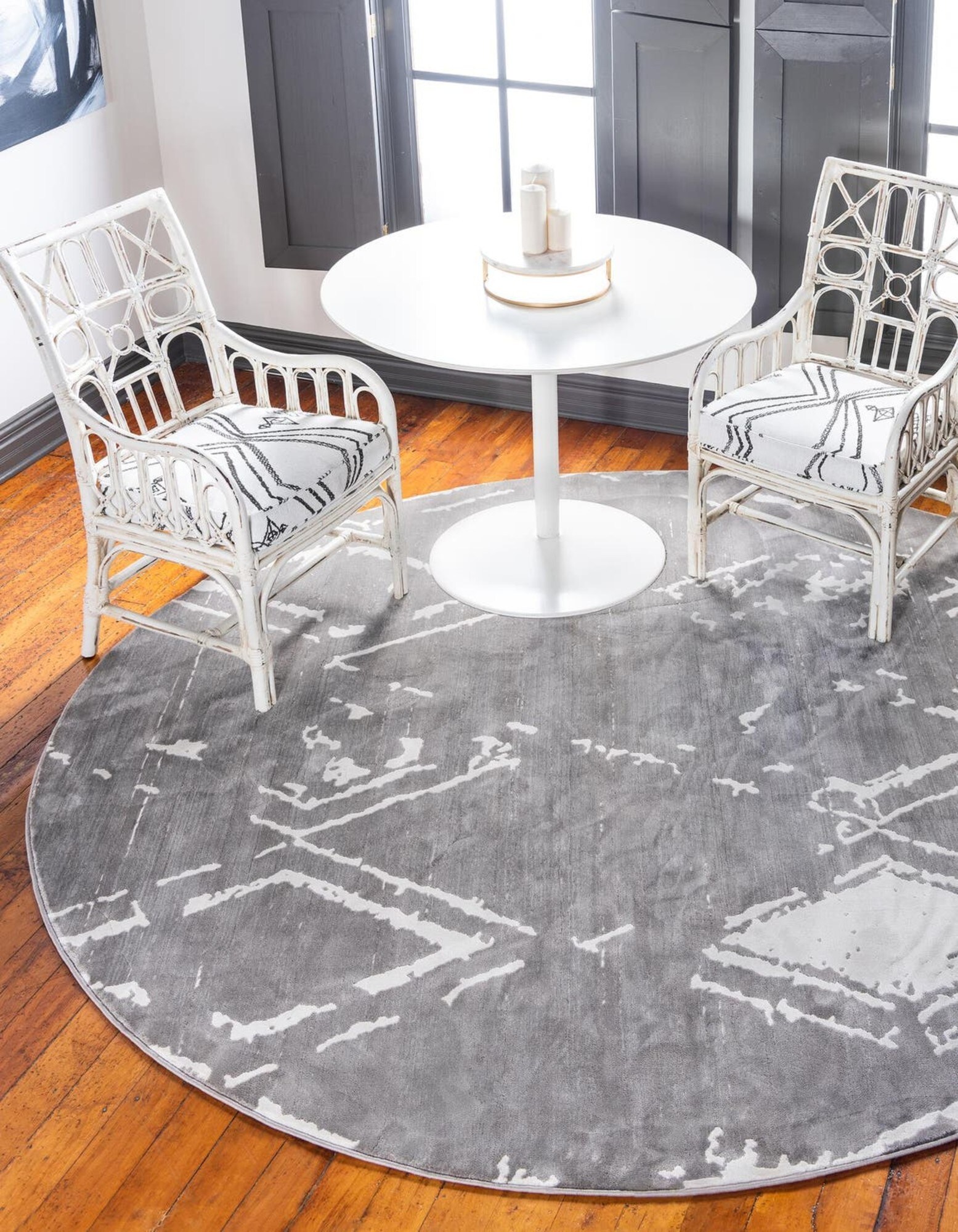 Unique Loom 3186877 Jill Zarin Uptown 5 x 5 (ft) Loomed Polypropylene Gray Round Indoor Trellis Coastal Area rug
