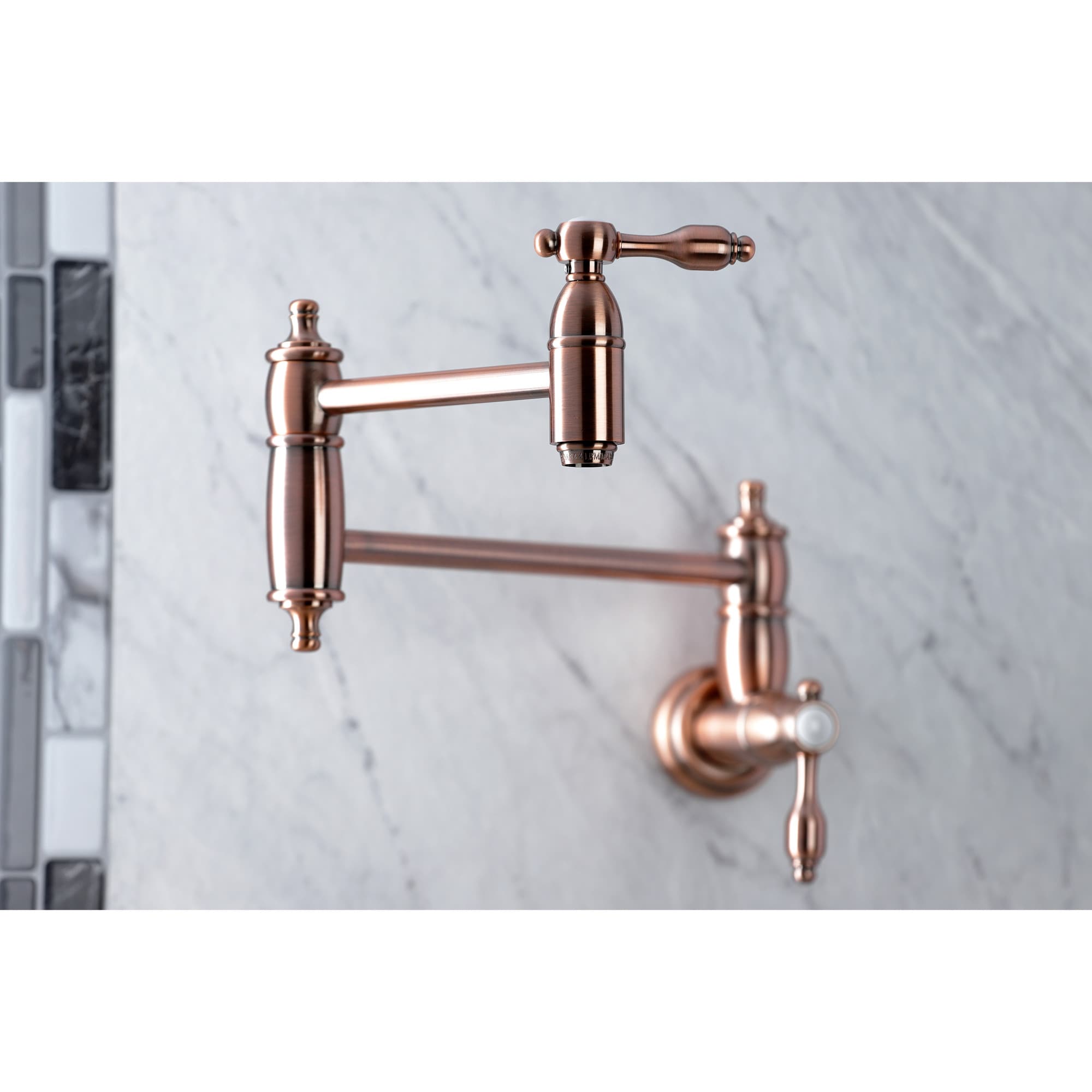 Kingston Brass WLKS310TALAC Tudor Antique copper Single Handle Wall-mount Pot Filler Kitchen Faucet with Sprayer