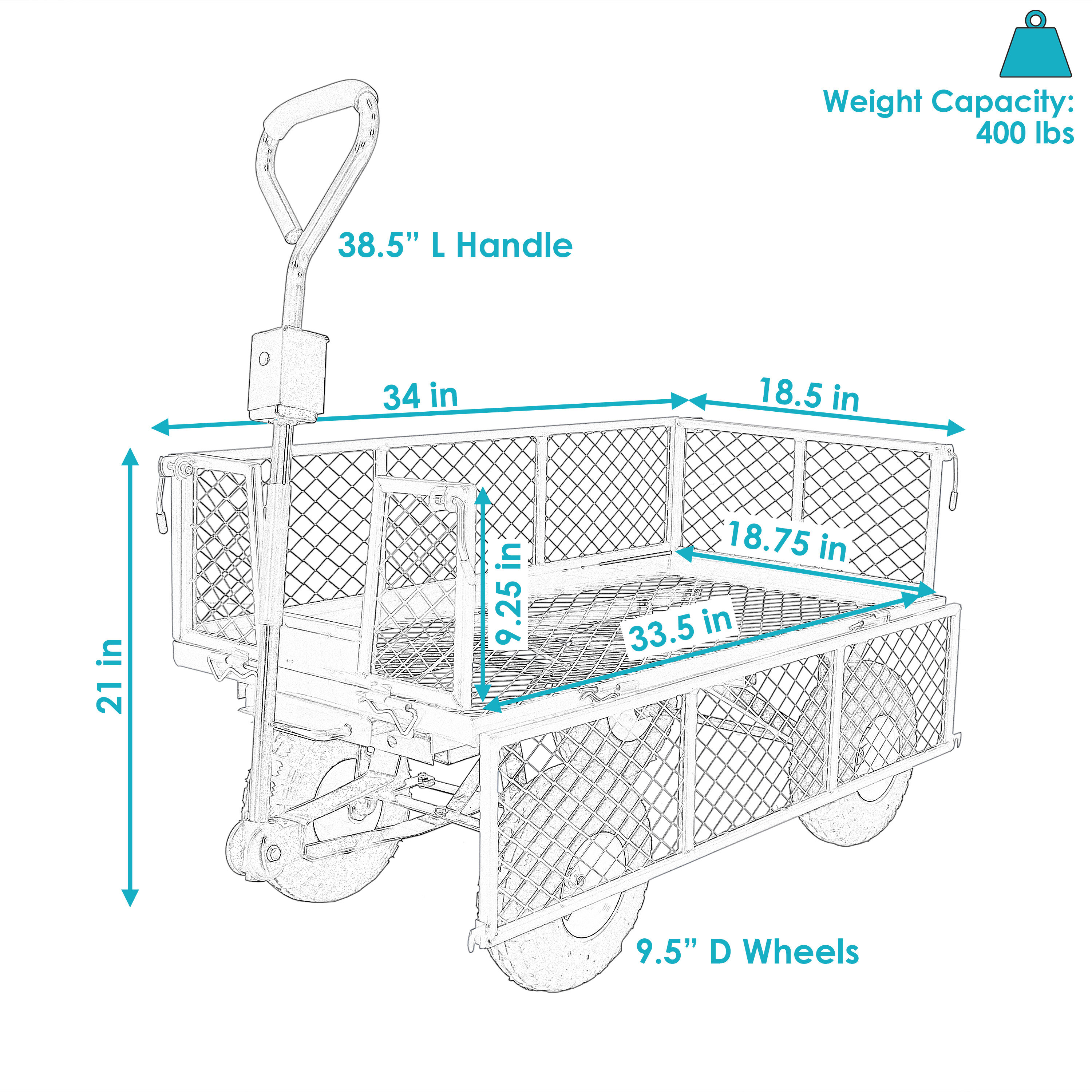 Sunnydaze Decor Heavy-Duty Steel Dump Utility Garden Cart Black