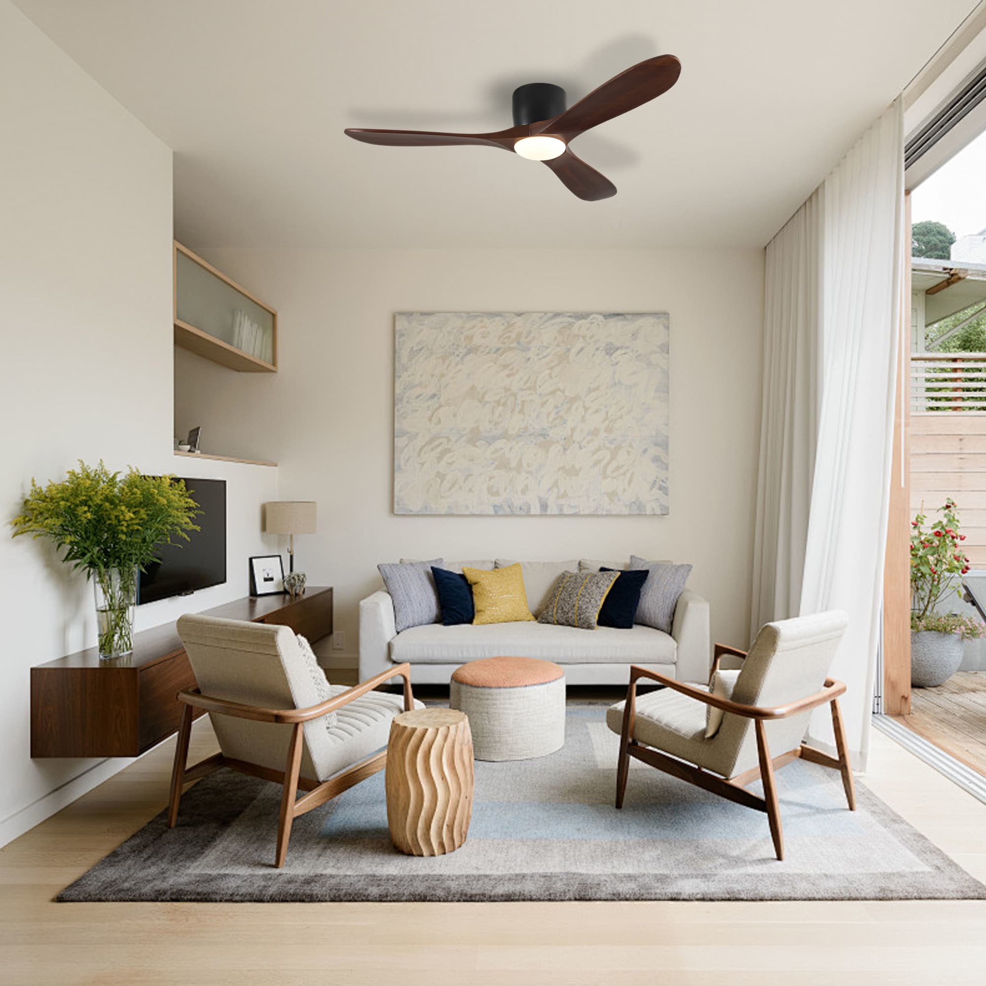 HyperDrop Cart 52-in Dark Walnut Wood Ceiling Fan with Light Grade-A Reversible DC Motor Remote Control for Living Room