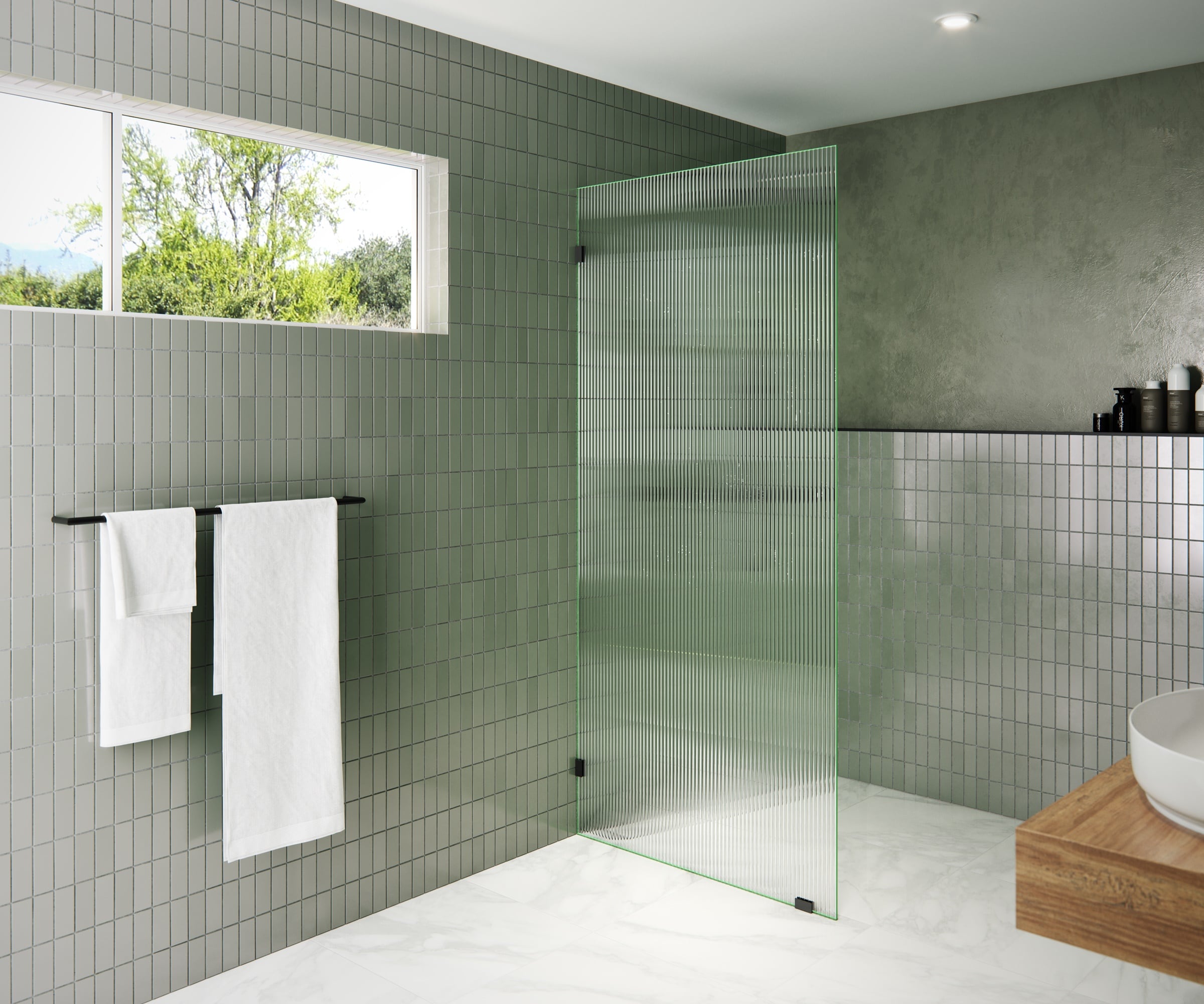 Glass Warehouse GW-FL-36-MB Gaia Matte Black 36-in W x 78-in H Frameless Fixed Shower Door 3/8-in Thick Tempered Glass