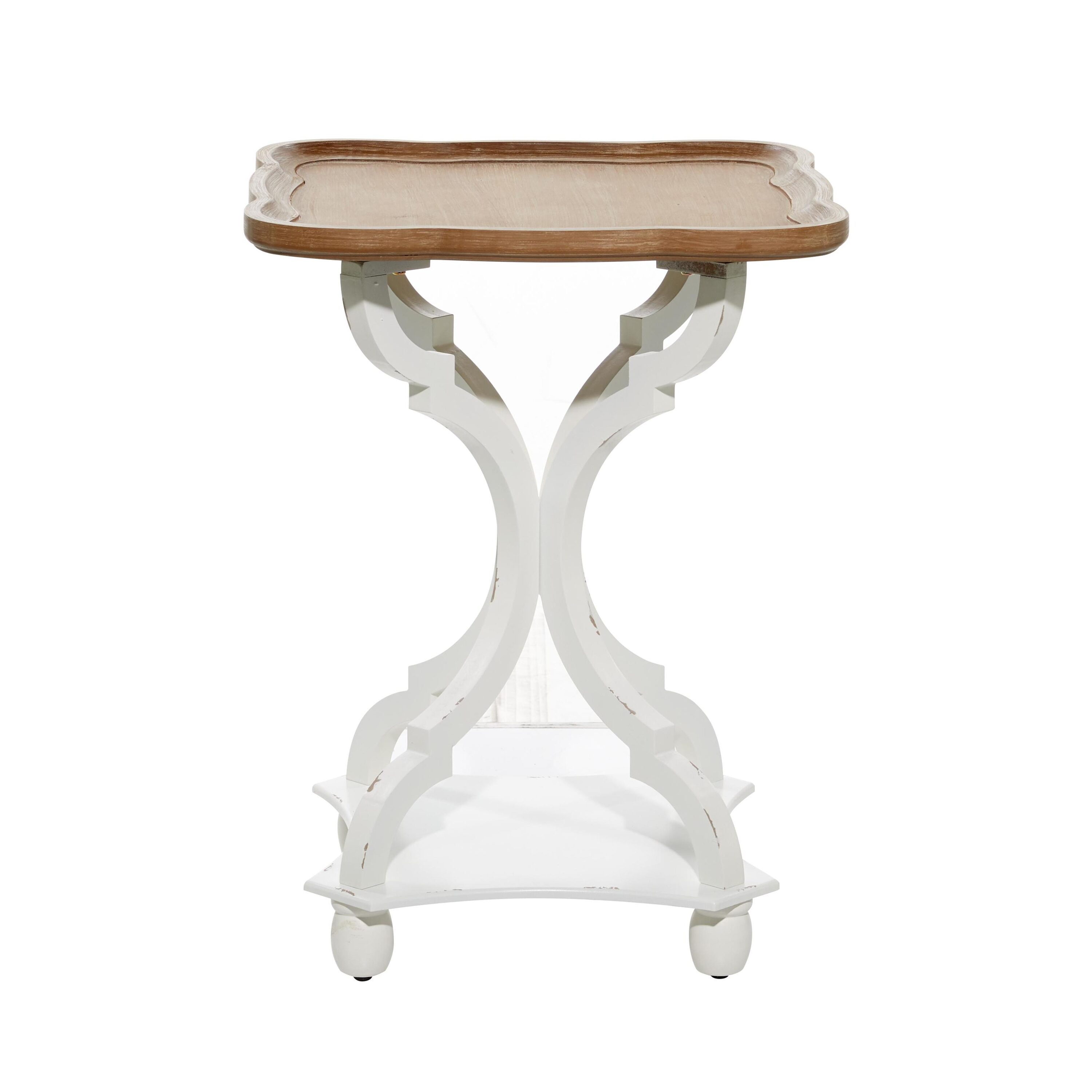 White and Brown Wood Rectangular Farmhouse Accent Table with Spindle Legs