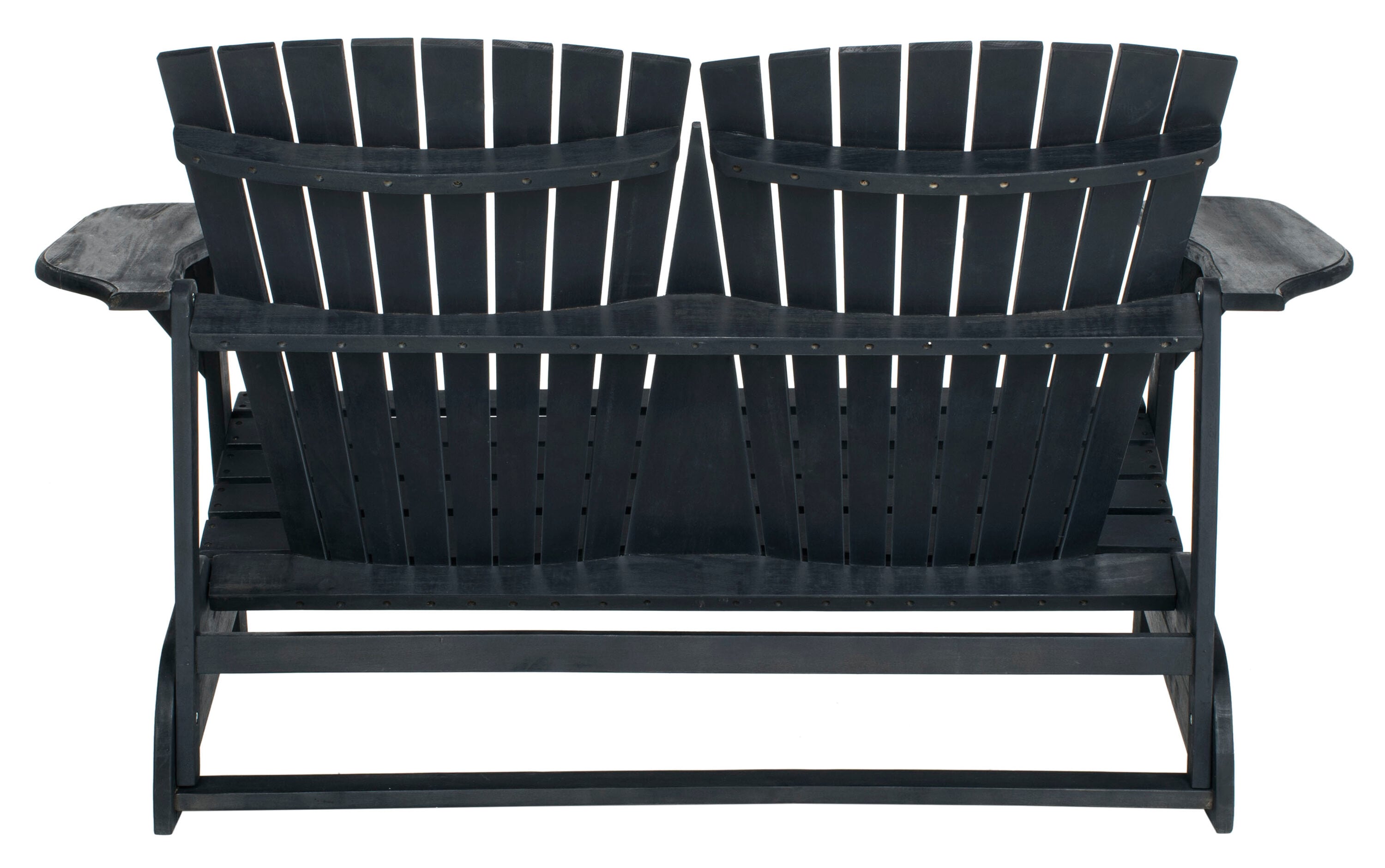 Transitional Black Acacia Adirondack Loveseat Bench, 57"