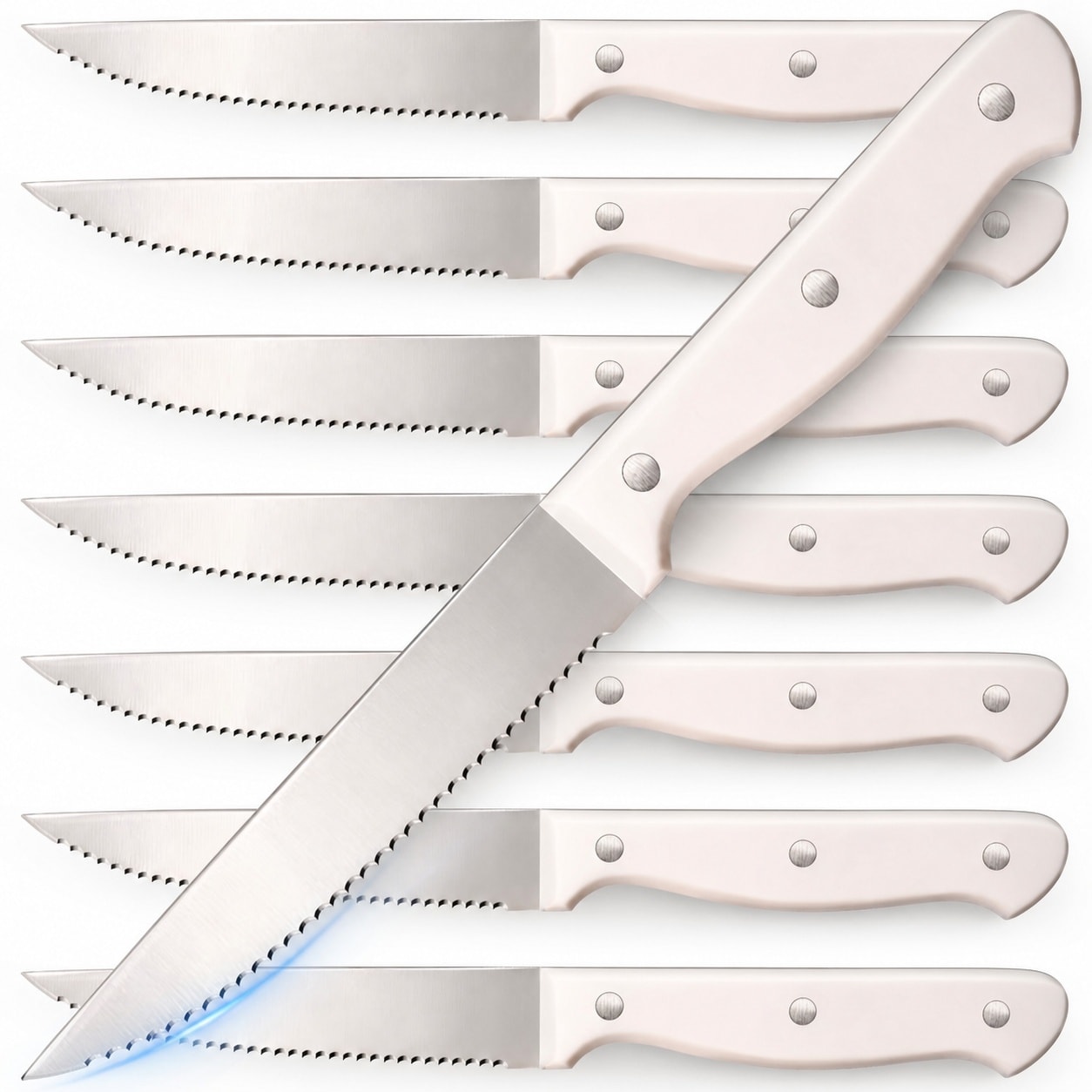 Aoibox  8 Piece Cream White High Carbon Stainless Steel Serrated Steak Knife Set with Full Tang Handles