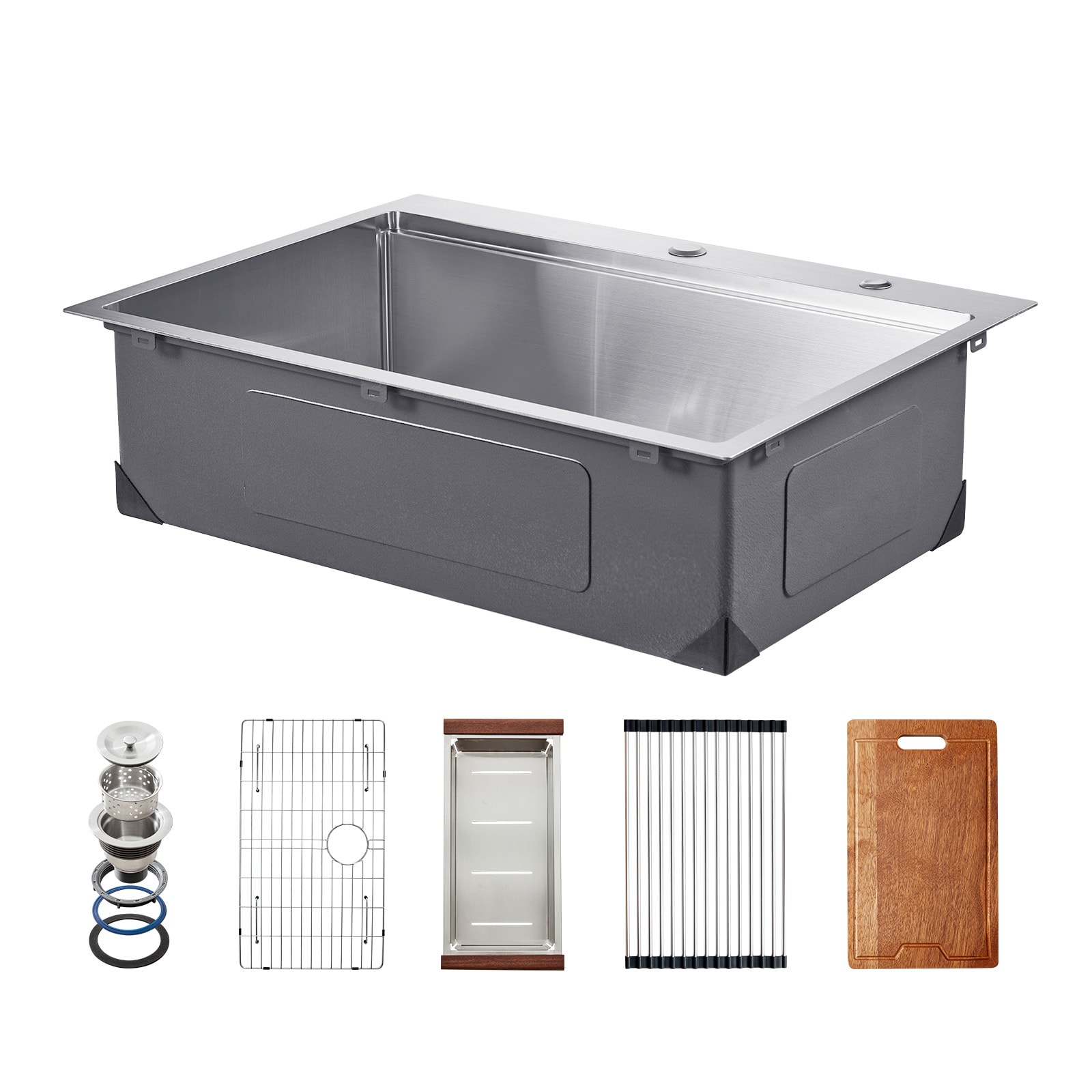 Mecale 30 in Kitchen Sink Workstation 304 Stainless Steel Top Mount Drop-In Single Bowl Farmhouse Silver