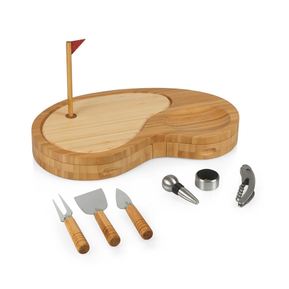 Picnic Time Icon Glass Top Cutting Board & Knife Set