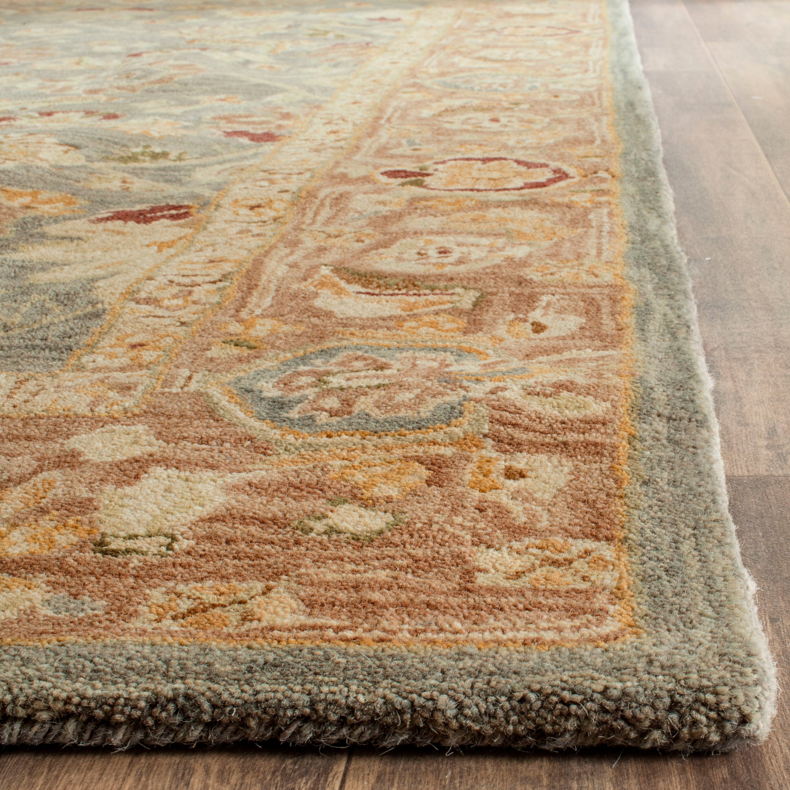 Handmade Blue and Beige Wool Tufted Runner Rug