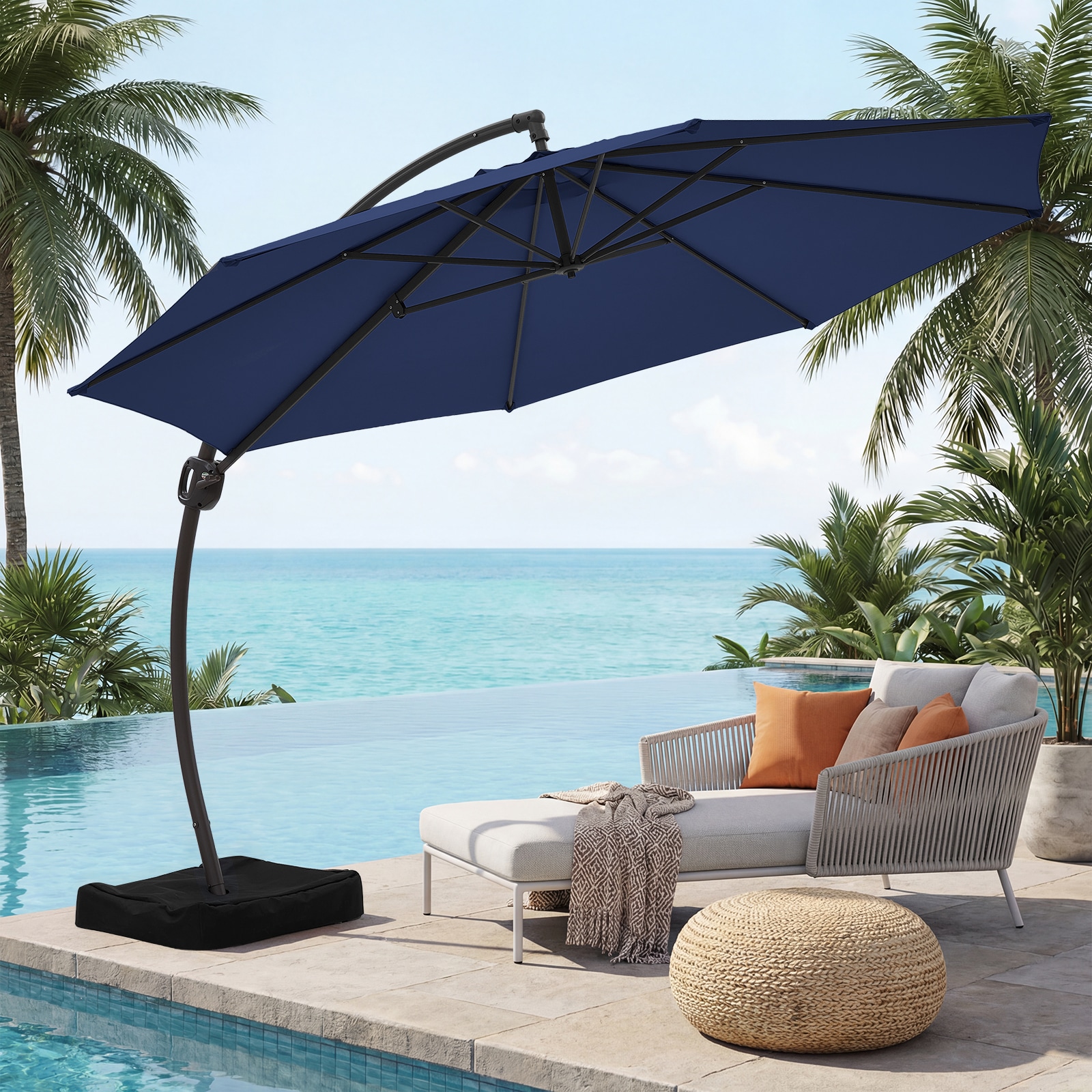 11-ft Aluminum Gray Crank Cantilever Patio Umbrella