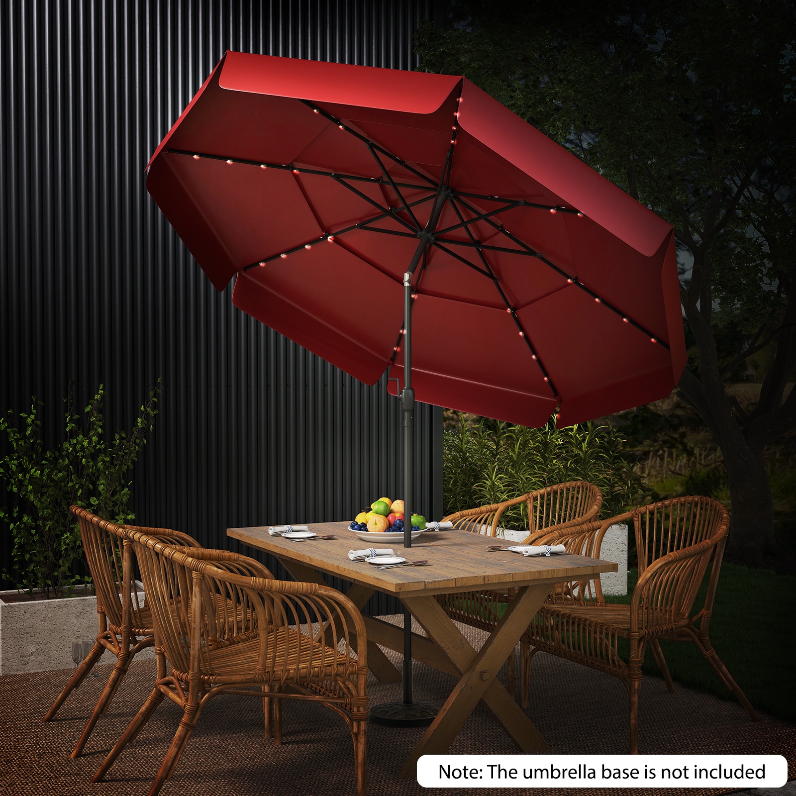 BABOOM - 10 Feet Solar Patio Umbrella with 3-Tier Vented Top 32 LED Lights and Crank Handle