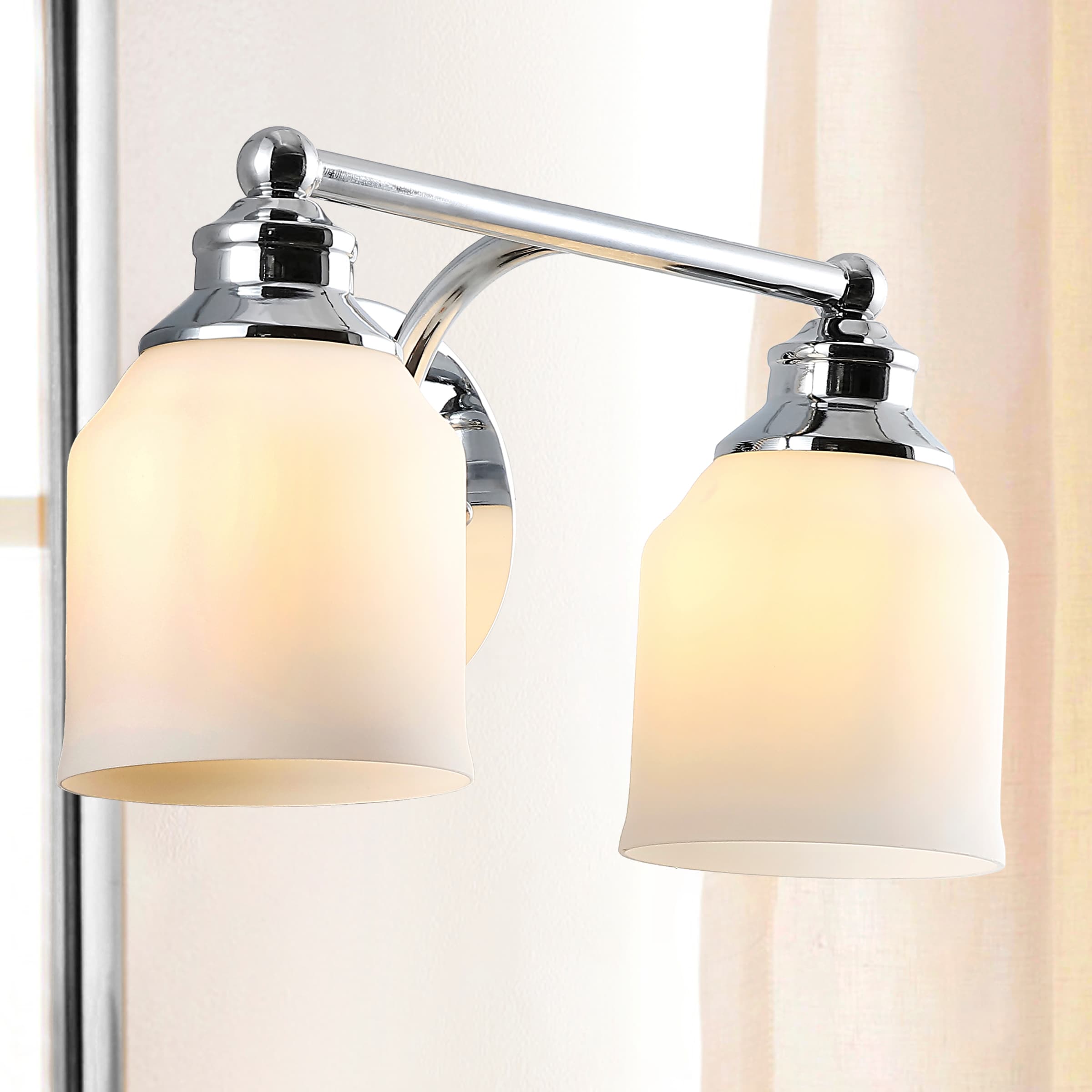 JONATHAN  Y JYL7550A Lydia Iron/Frosted Glass Farmhouse Classic 14-in 2 -Light Polished Chrome French country/cottage Vanity light